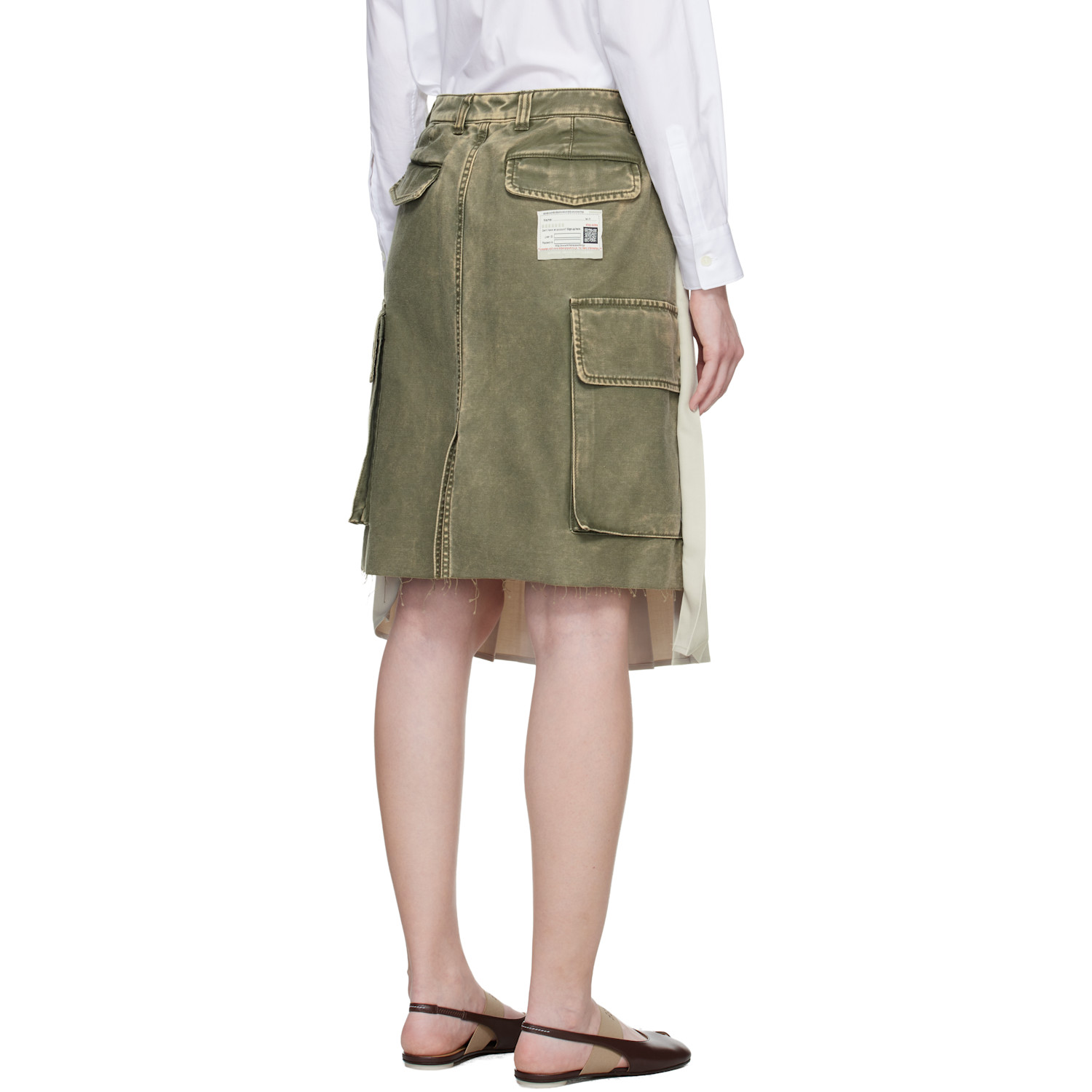  Maison Mihara Yasuhiro Green & Beige Combined Pleats Cargo Midi Skirt 