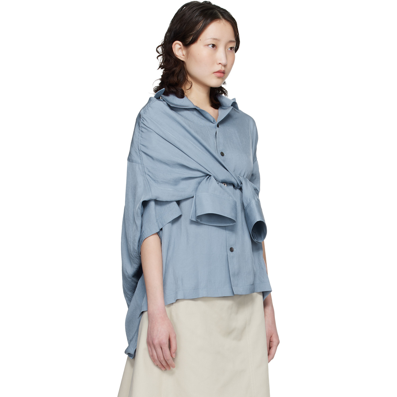  Maison Mihara Yasuhiro Blue Shawl Layered Shirt 