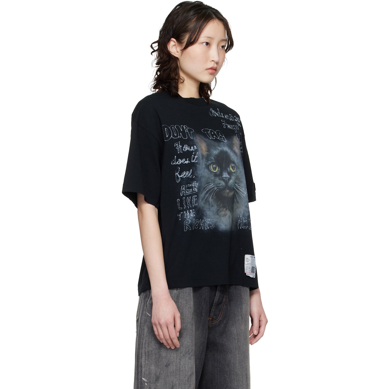  Maison Mihara Yasuhiro Black Cat Printed T-shirt 