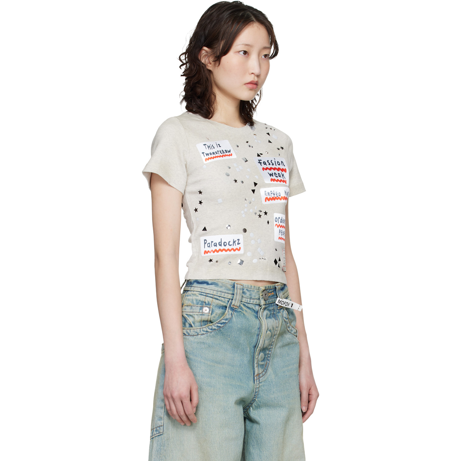  Maison Mihara Yasuhiro Taupe Embellished Sticker Mini T-shirt 