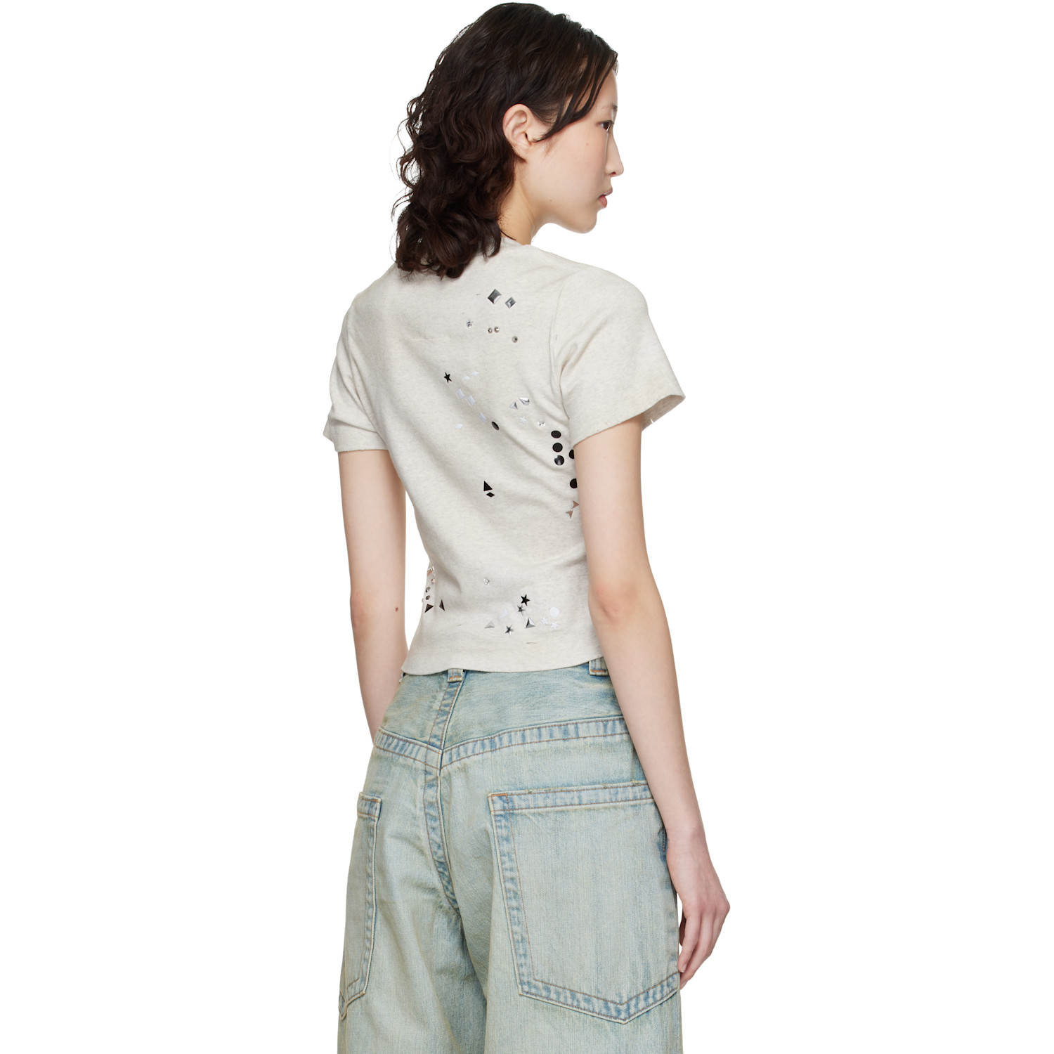  Maison Mihara Yasuhiro Taupe Embellished Sticker Mini T-shirt 