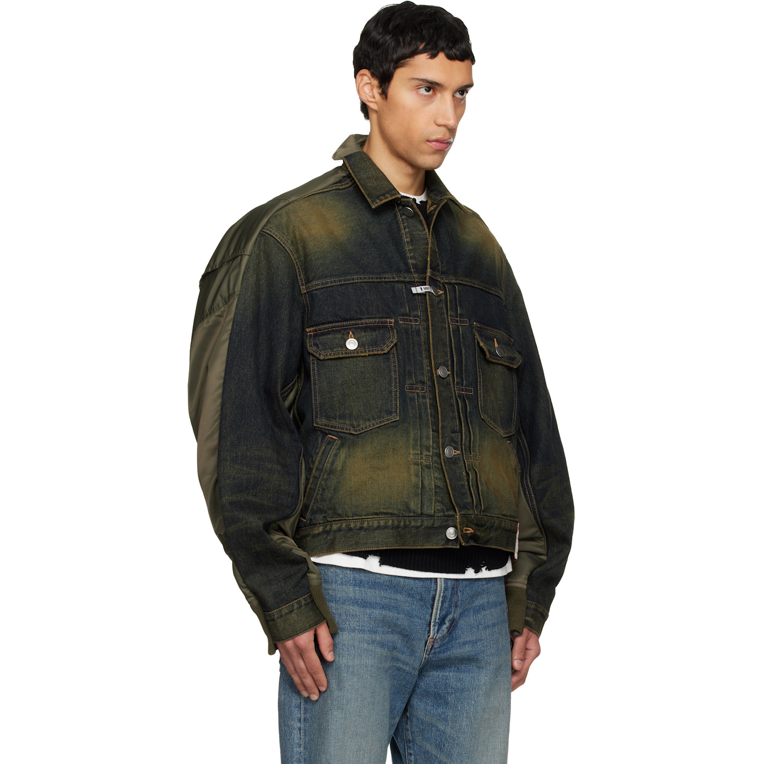  Maison Mihara Yasuhiro Khaki & Navy Front Back Combined Denim Jacket 