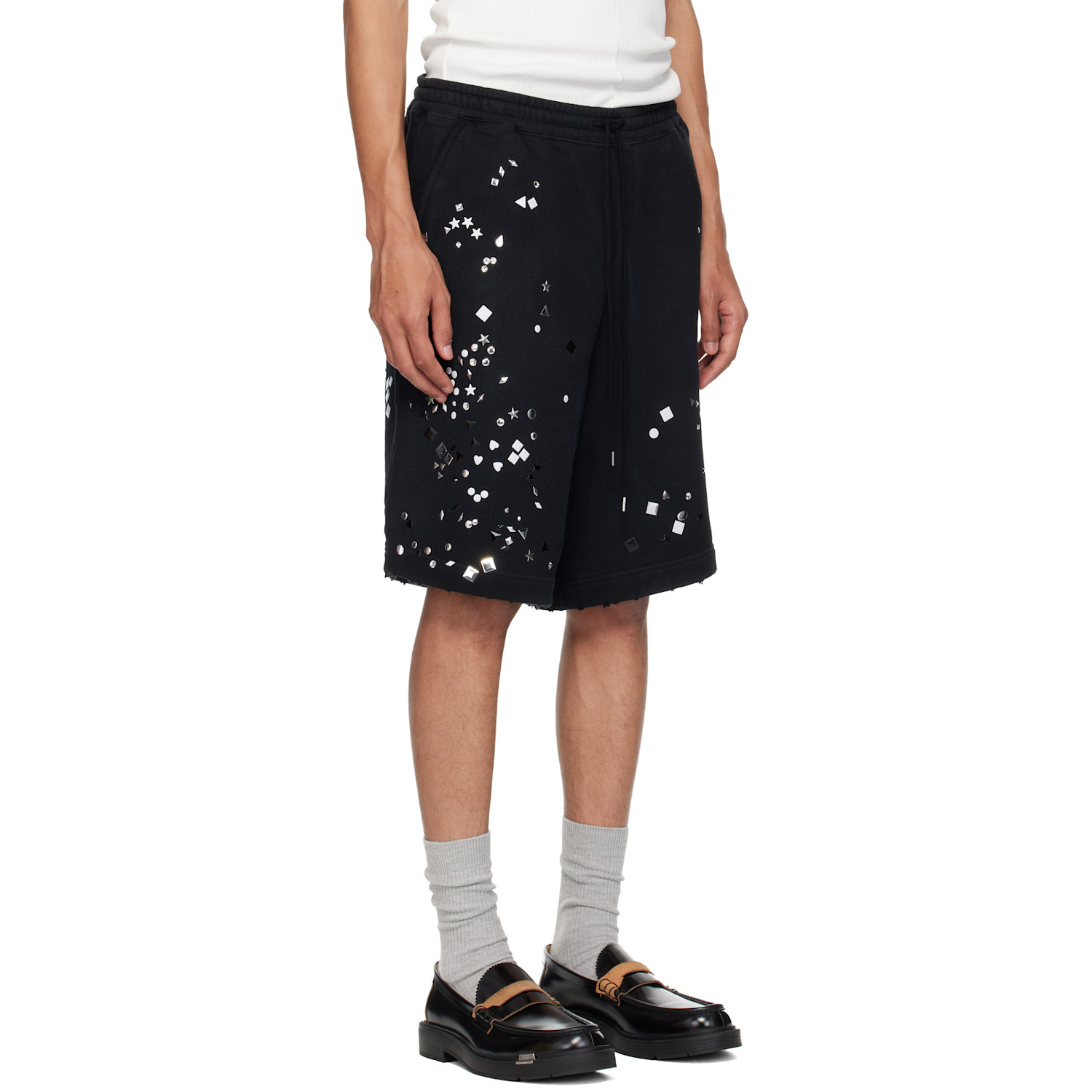  Maison Mihara Yasuhiro Black Embellished Sweat Shorts 