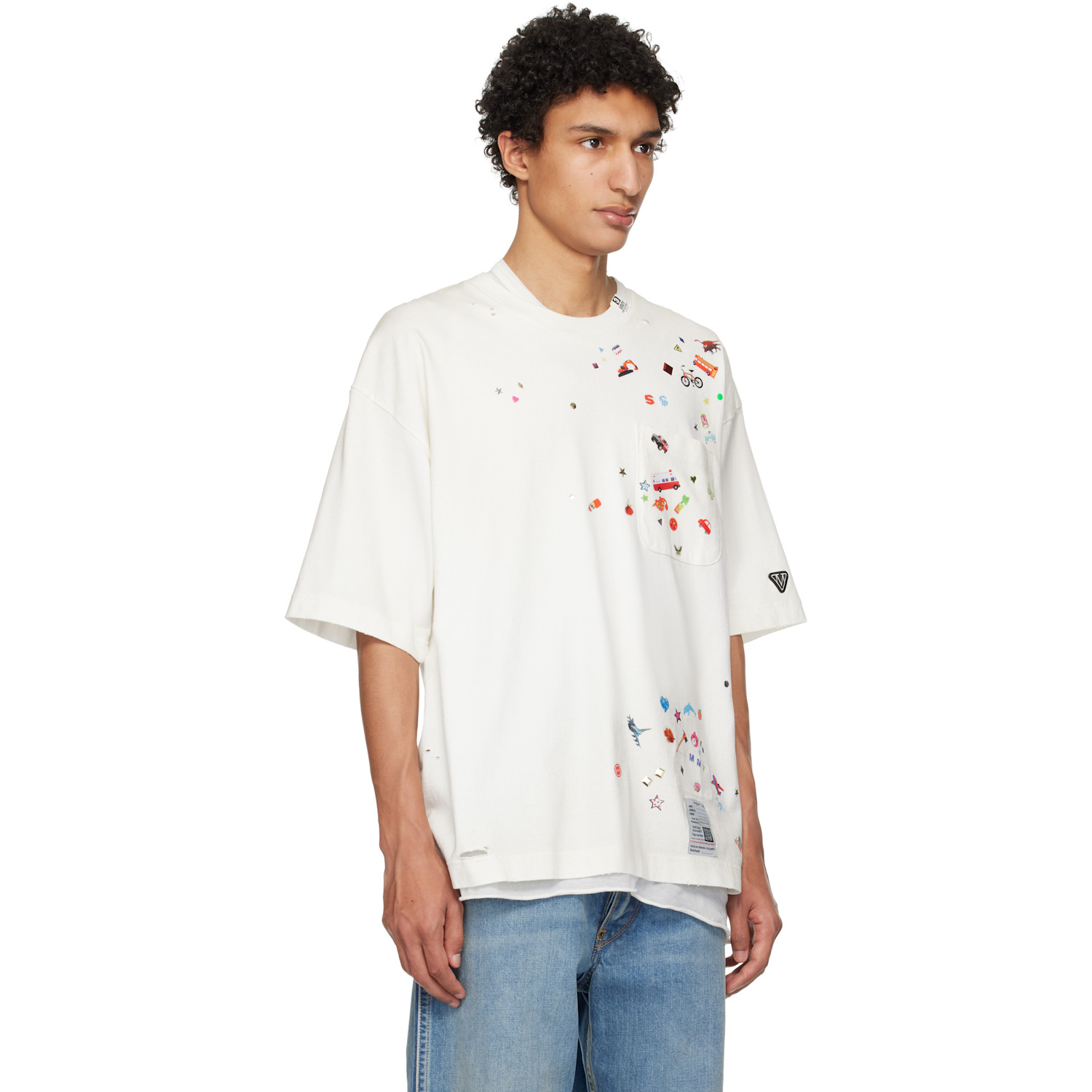  Maison Mihara Yasuhiro Off-white Kids Sticker Printed T-shirt 