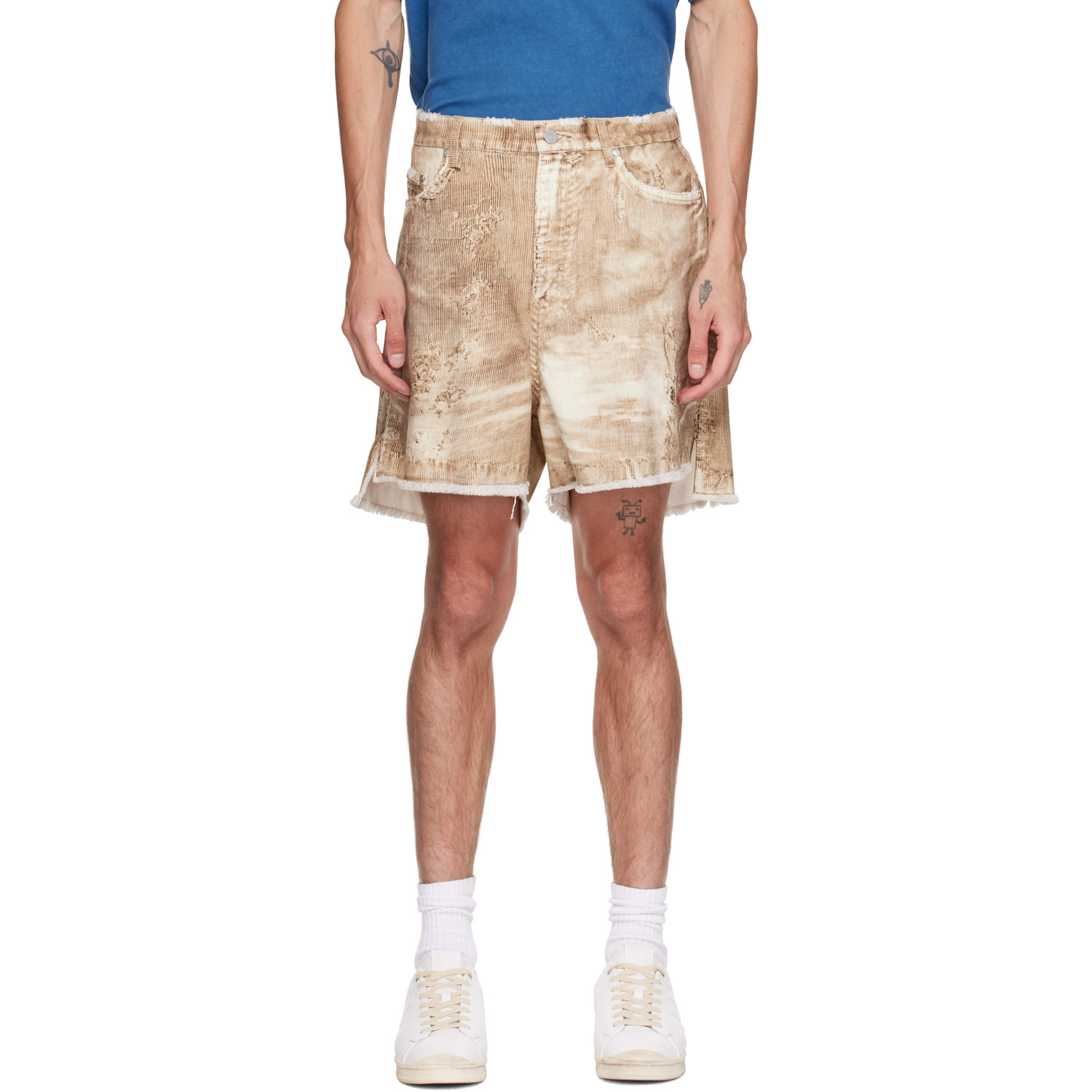 CAMPERLAB Beige Corduroy Print Denim Cutoff Shorts