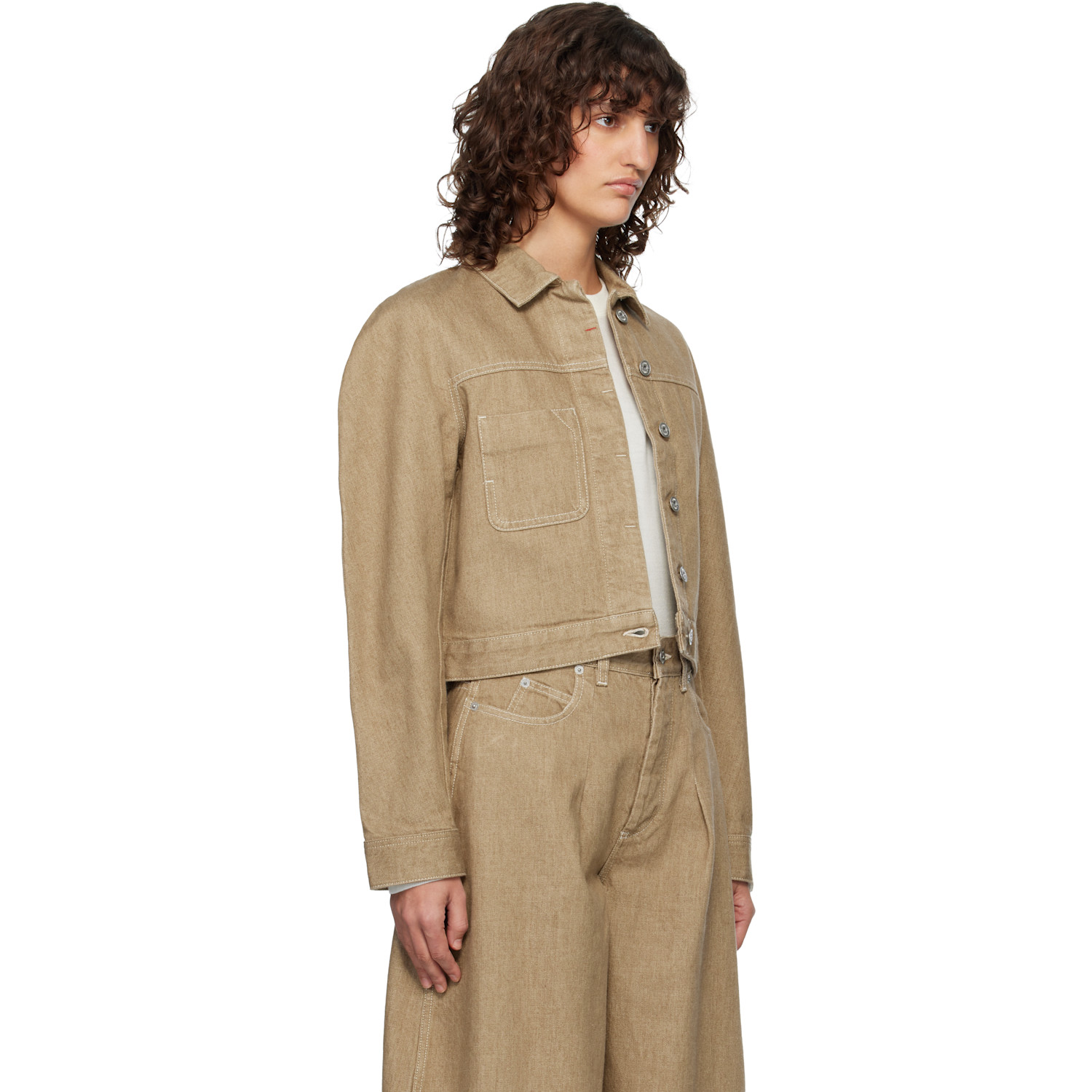  Jacquemus Beige 'the Ovalo Cargo' Denim Jacket 