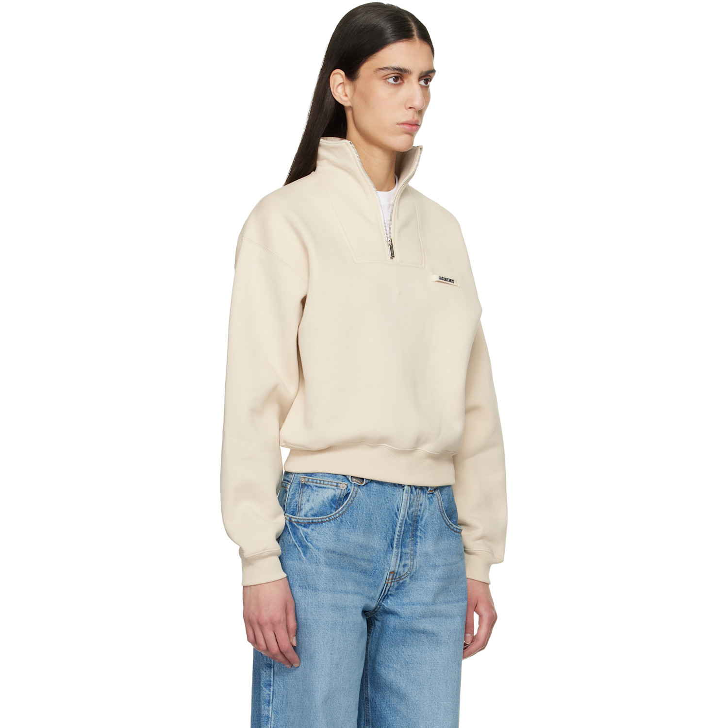 Jacquemus Beige 'the Gros Grain Zipped-rollneck' Sweatshirt 