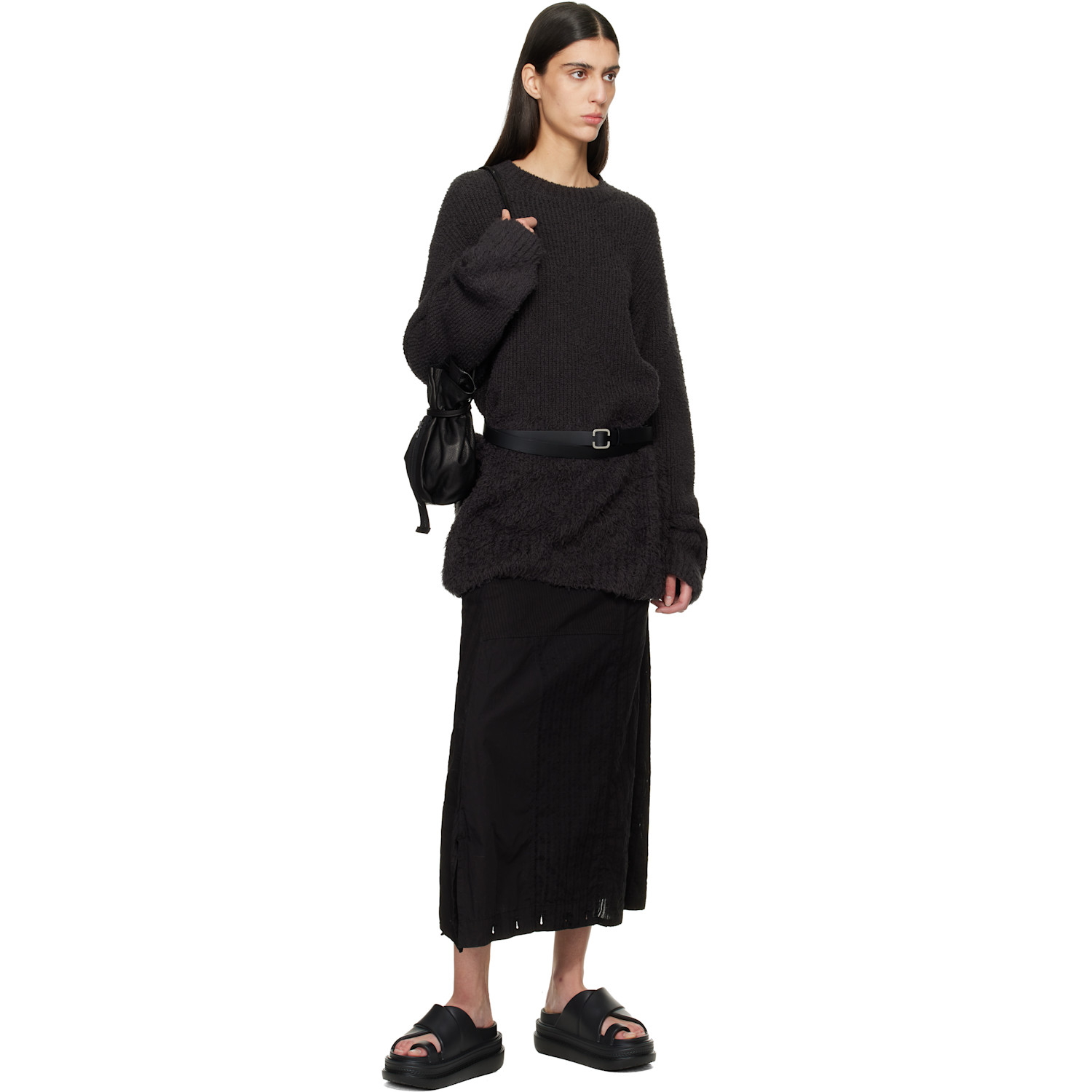  Yohji Yamamoto Black Soft Oil Leather Long Belt 