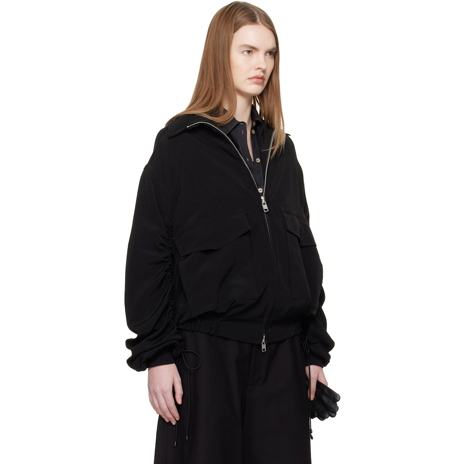  Yohji Yamamoto Black Shirring Sleeve Jacket 