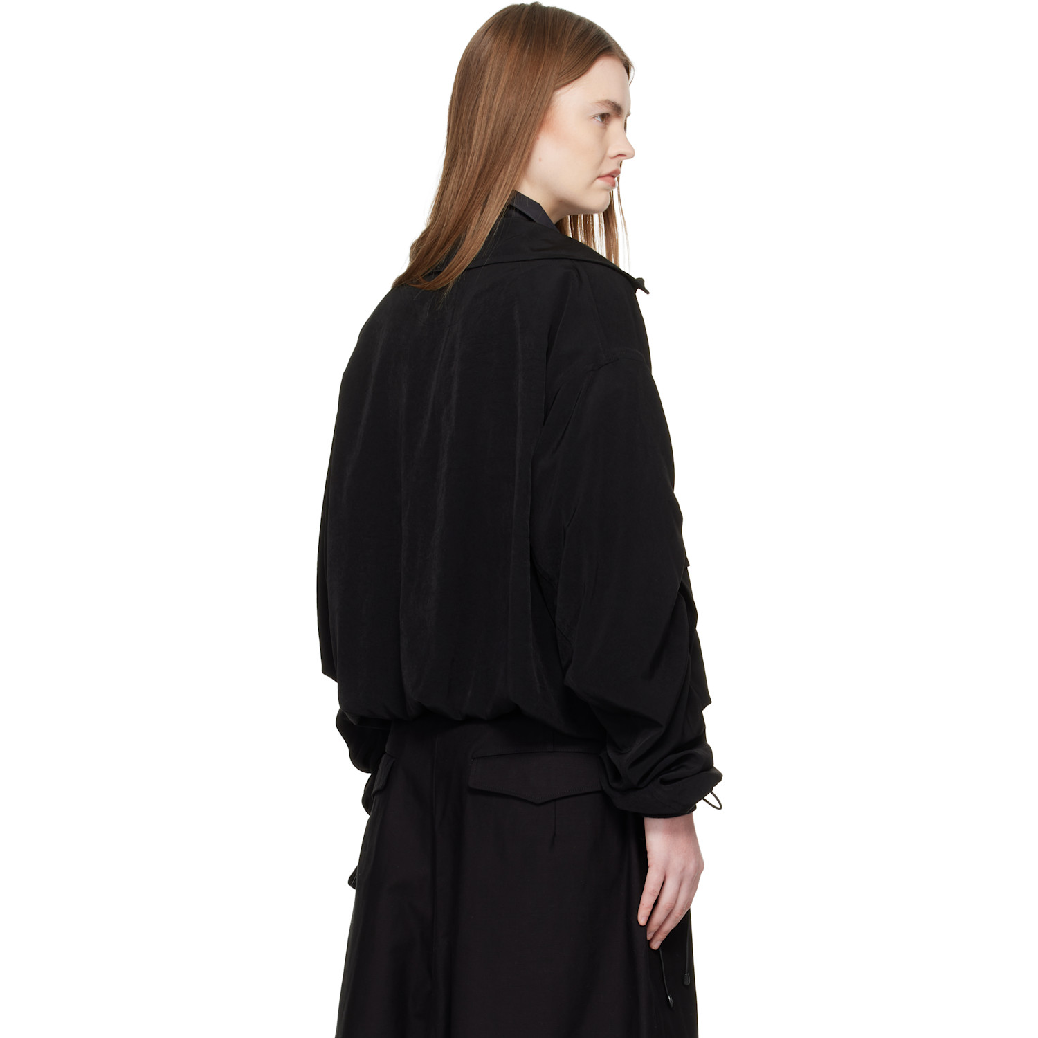  Yohji Yamamoto Black Shirring Sleeve Jacket 