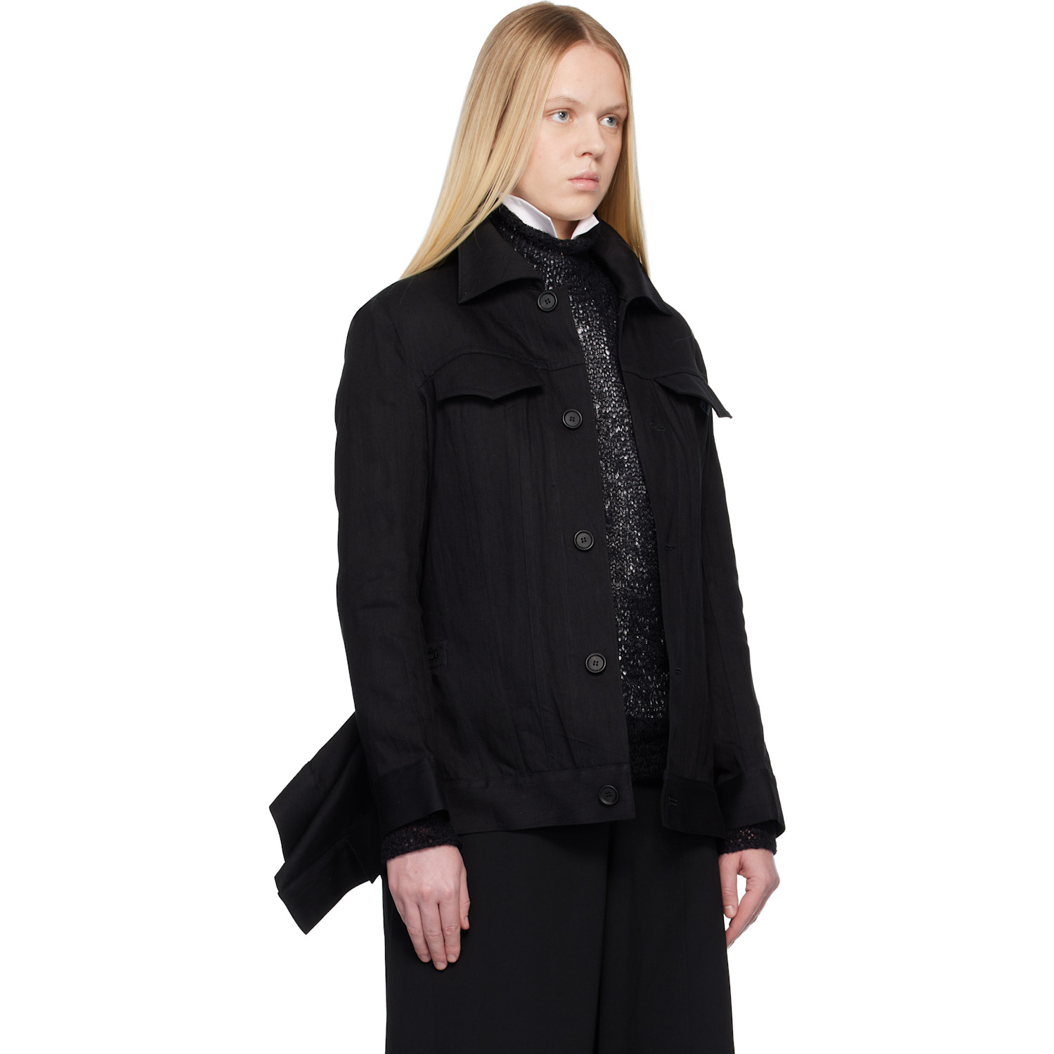  Yohji Yamamoto Black Side Zip Denim Jacket 