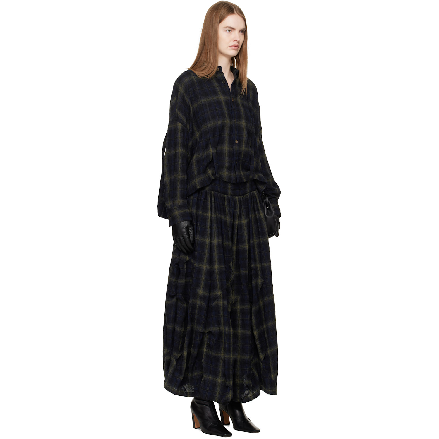  Yohji Yamamoto Navy Suspender Maxi Skirt 