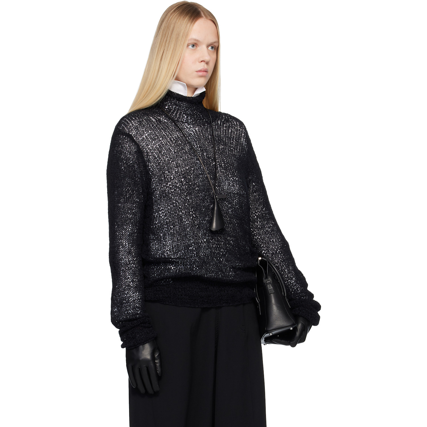  Yohji Yamamoto Black Summer Knit High Neck Sweater 