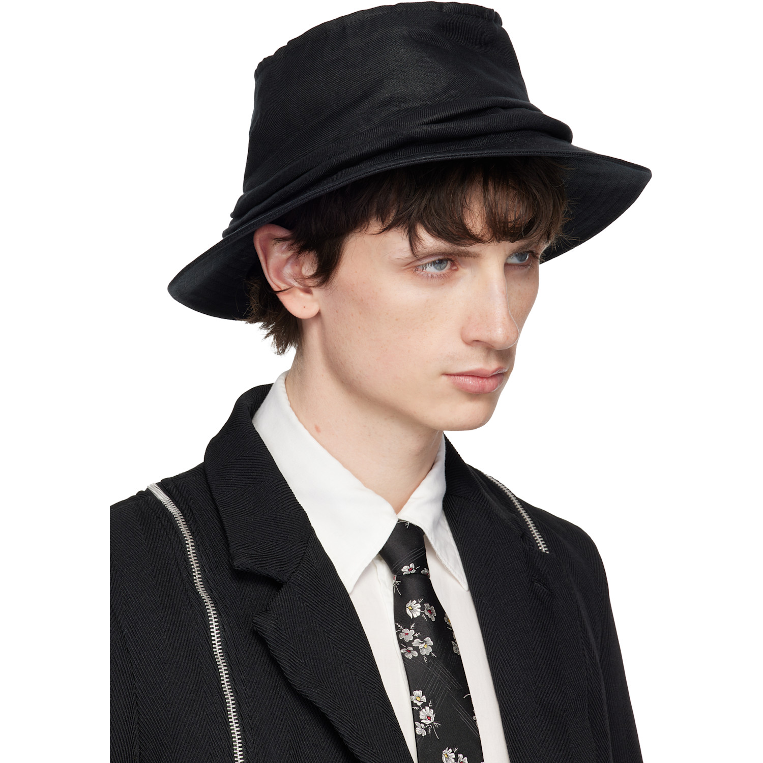  Yohji Yamamoto Black Drape Bucket Hat 