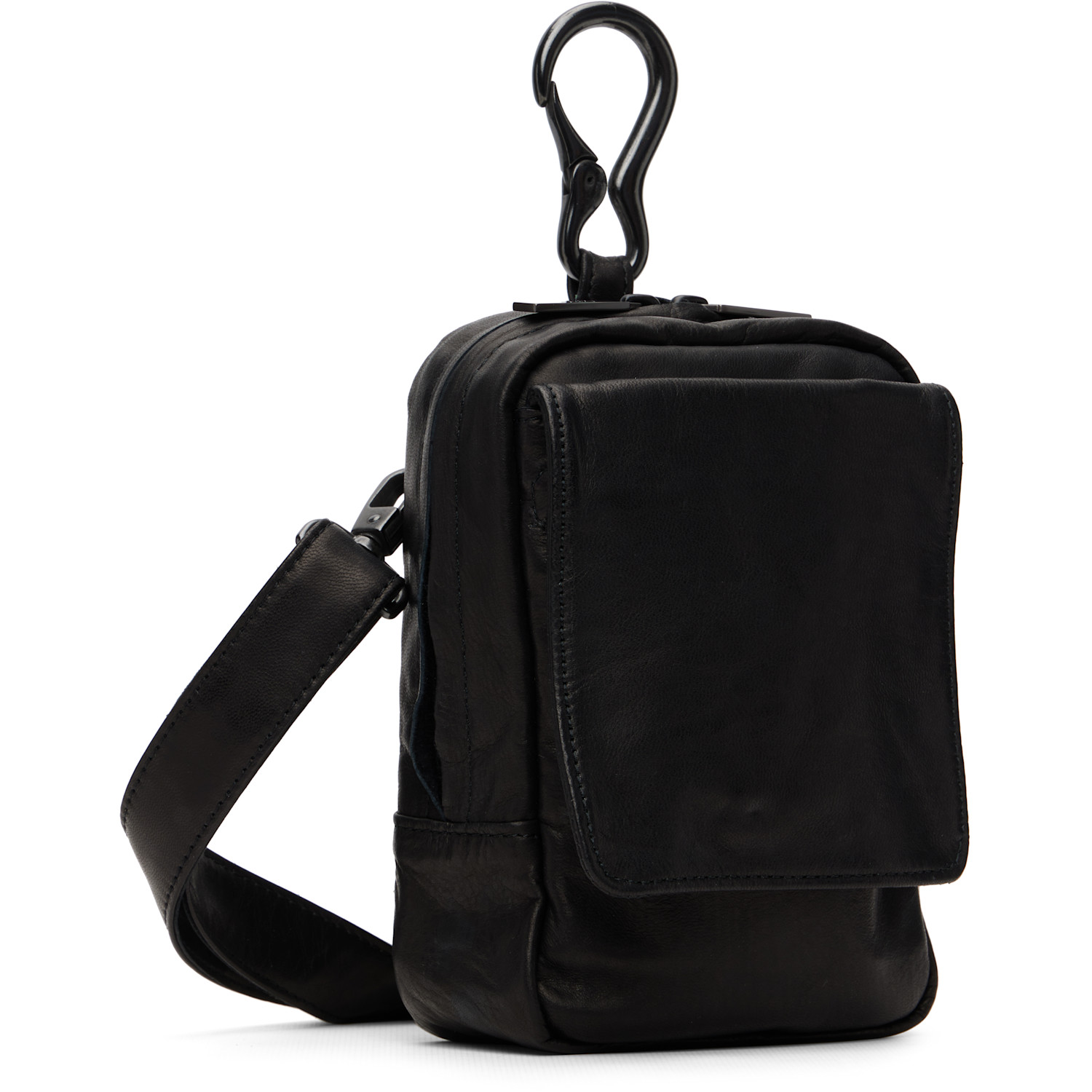  Yohji Yamamoto Black Scratch Horse Leather Zip Shoulder Pouch 