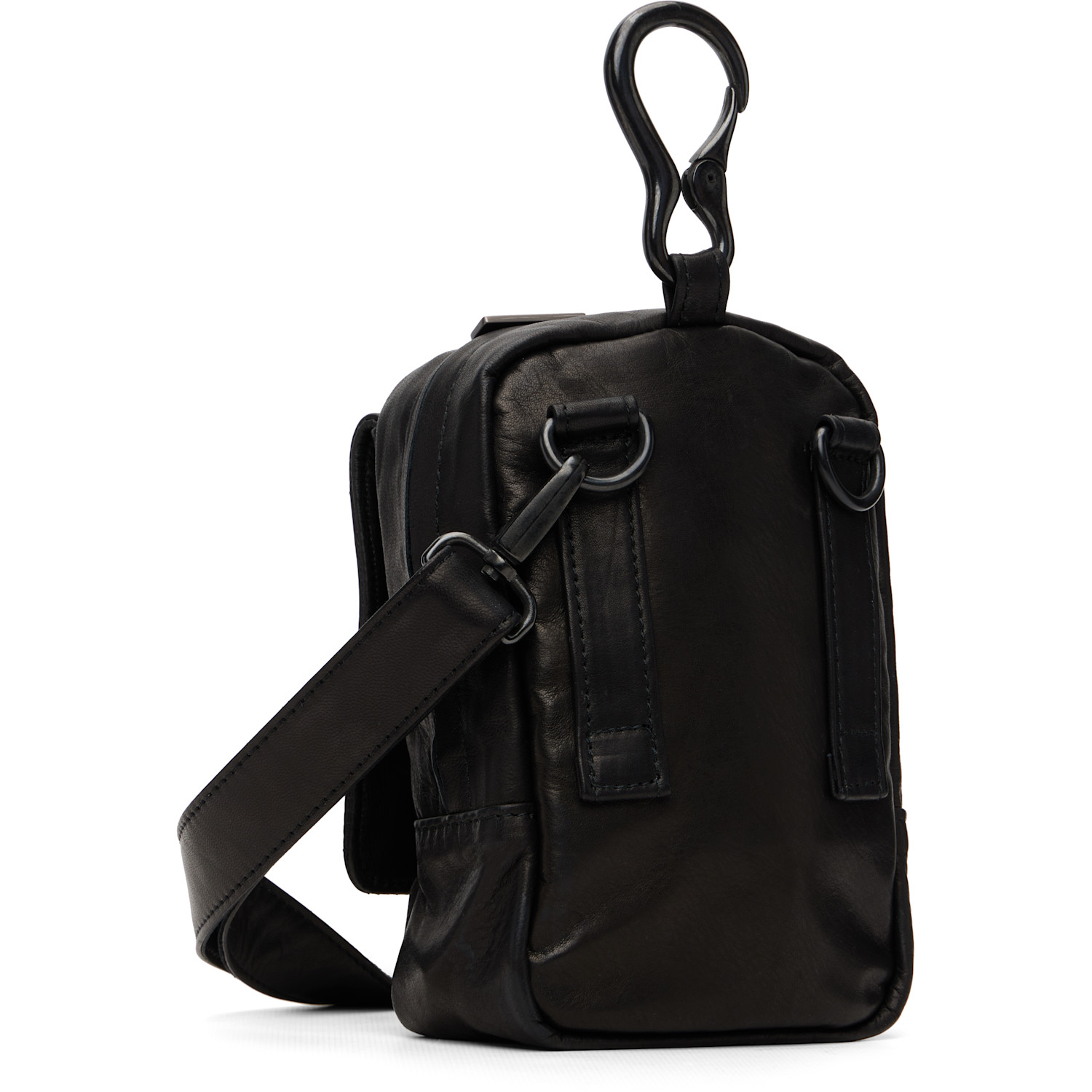  Yohji Yamamoto Black Scratch Horse Leather Zip Shoulder Pouch 