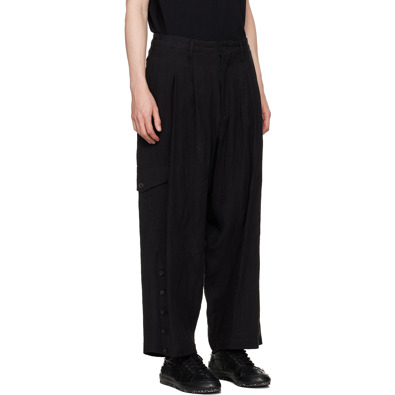  Yohji Yamamoto Black Adjustable Hem Cargo Pants 