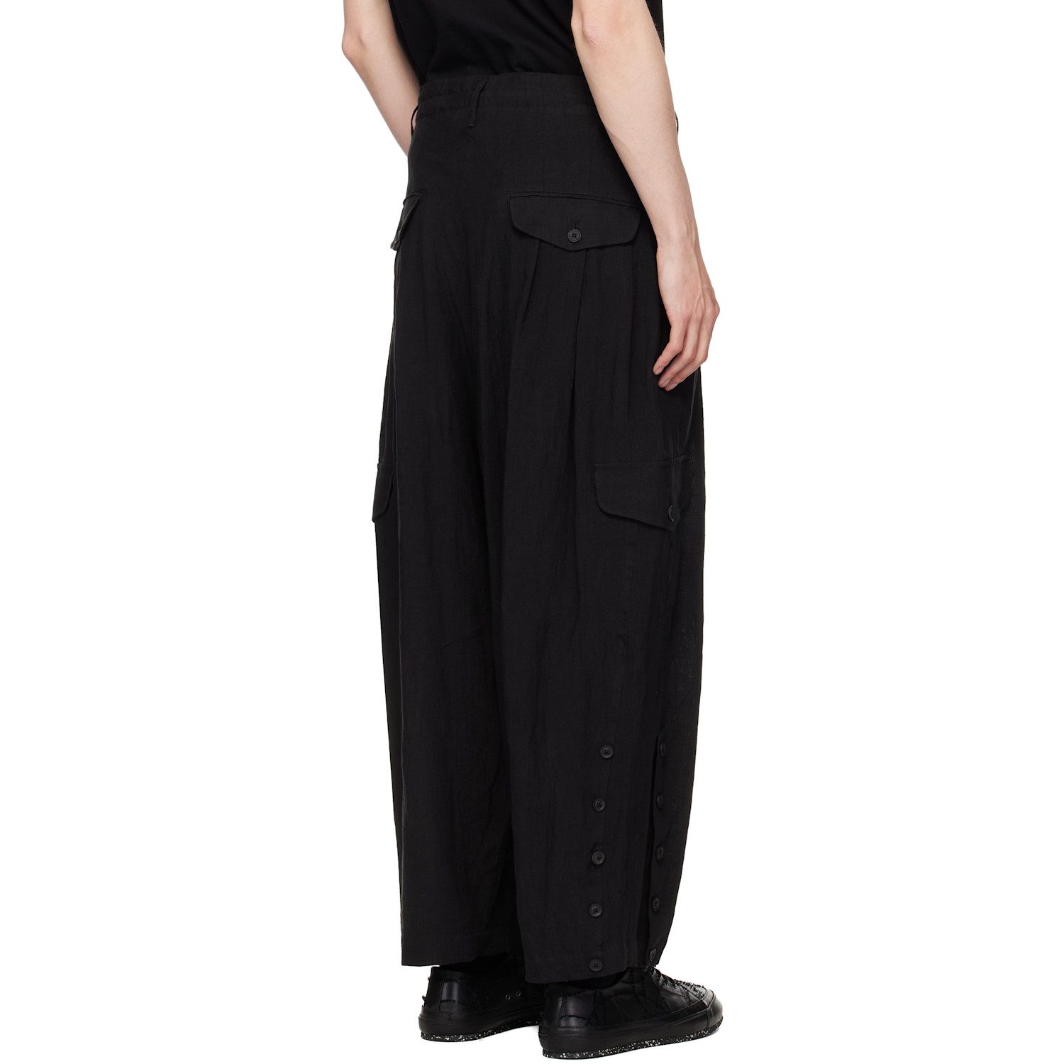  Yohji Yamamoto Black Adjustable Hem Cargo Pants 
