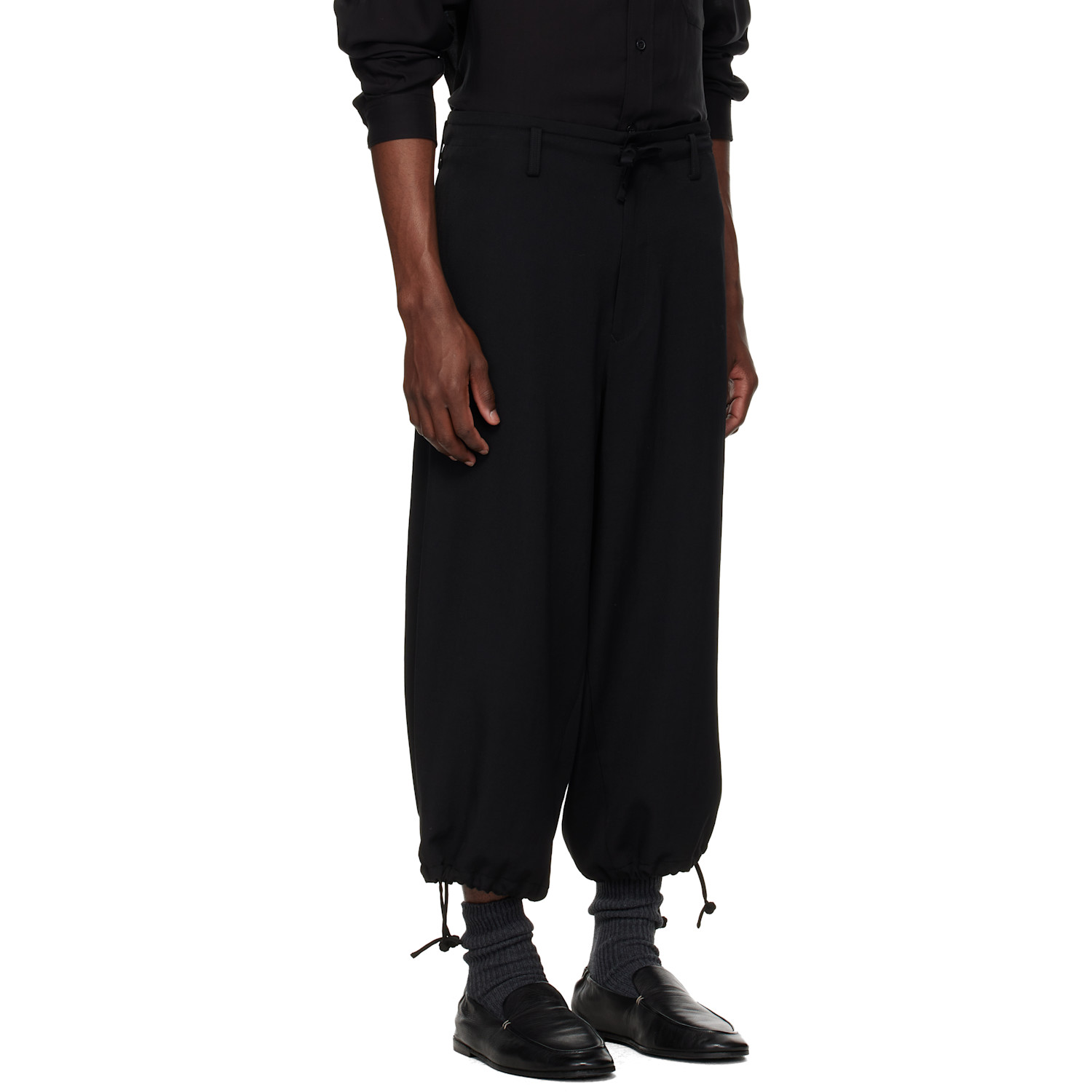  Yohji Yamamoto Black Wool Gabardine String Trousers 