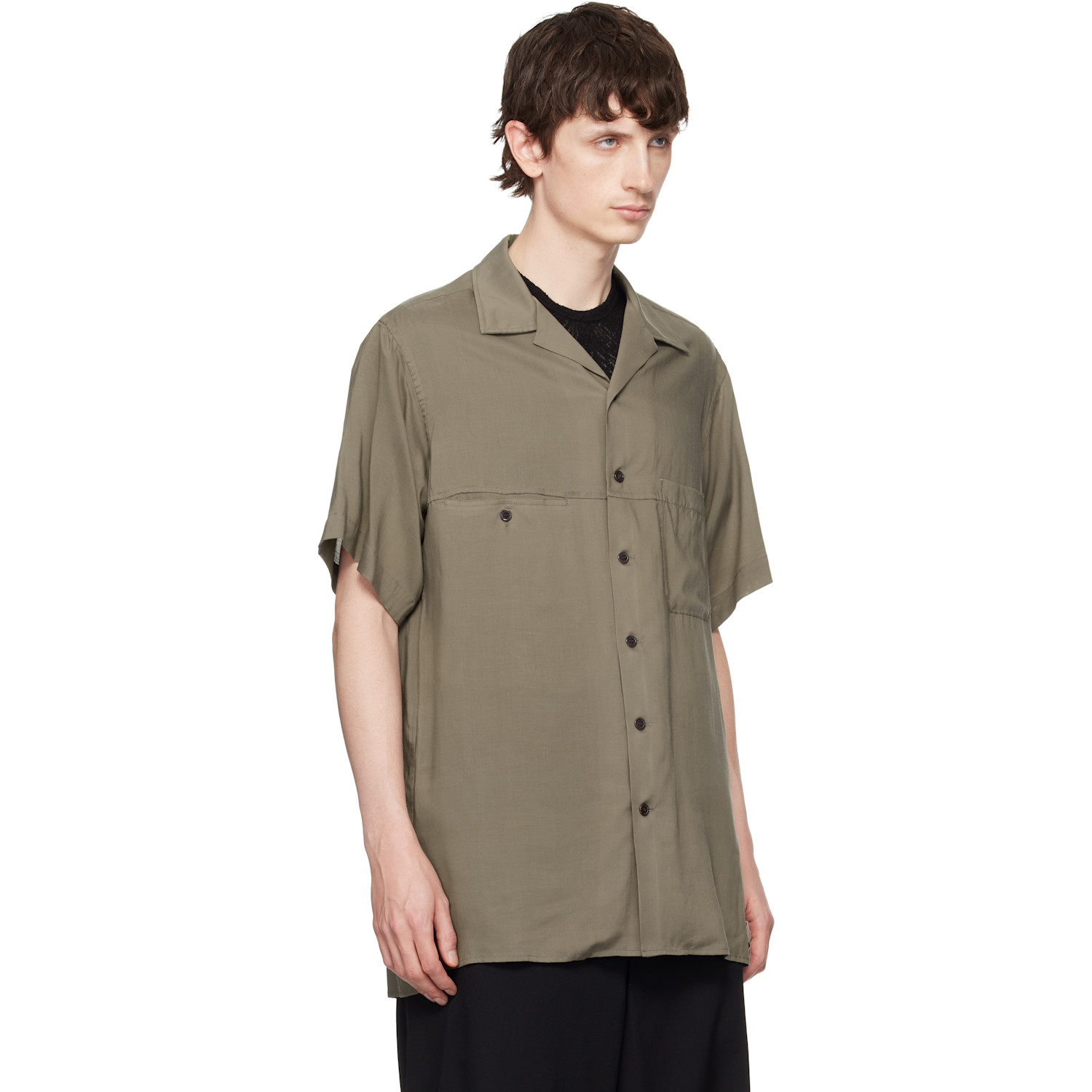  Yohji Yamamoto Beige Cellulose Lawn Panel Open Collar Shirt 