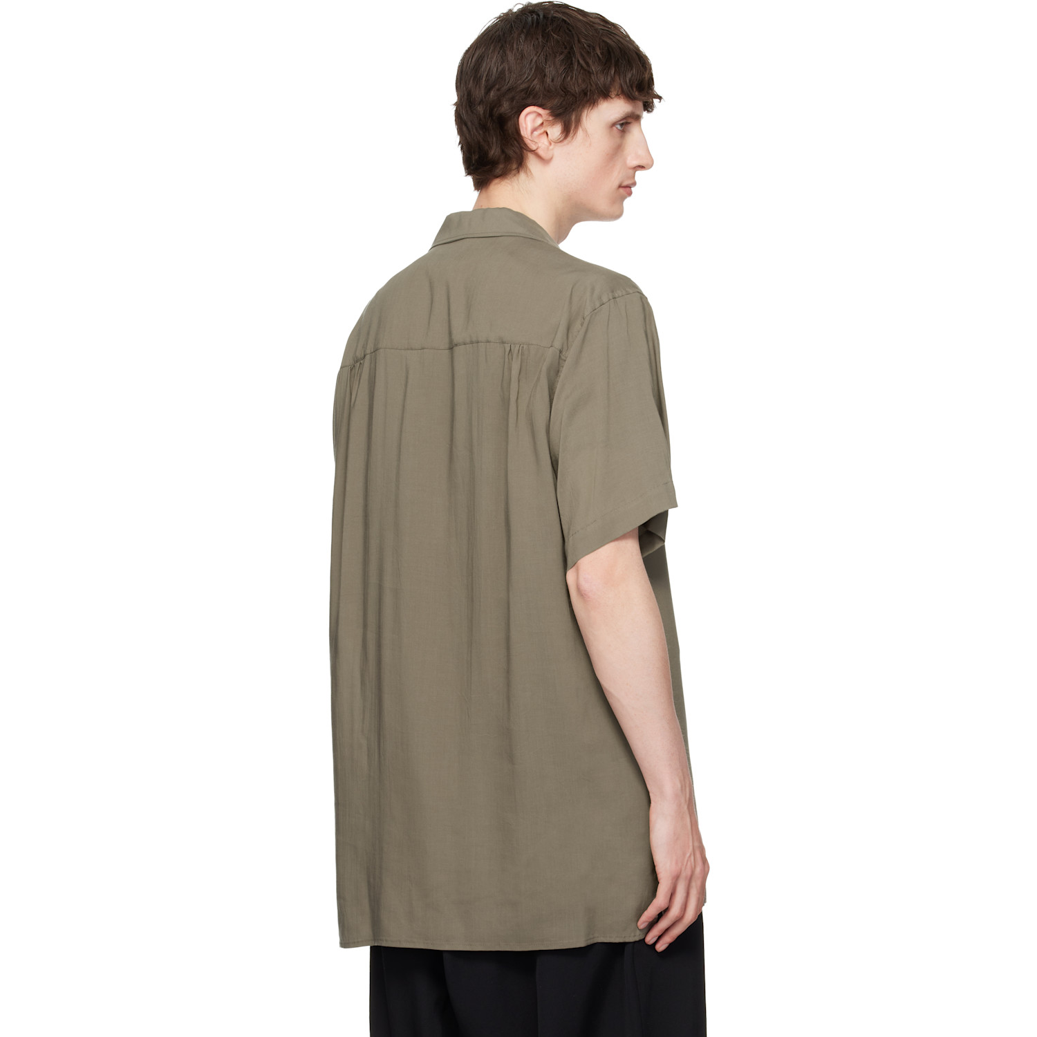  Yohji Yamamoto Beige Cellulose Lawn Panel Open Collar Shirt 