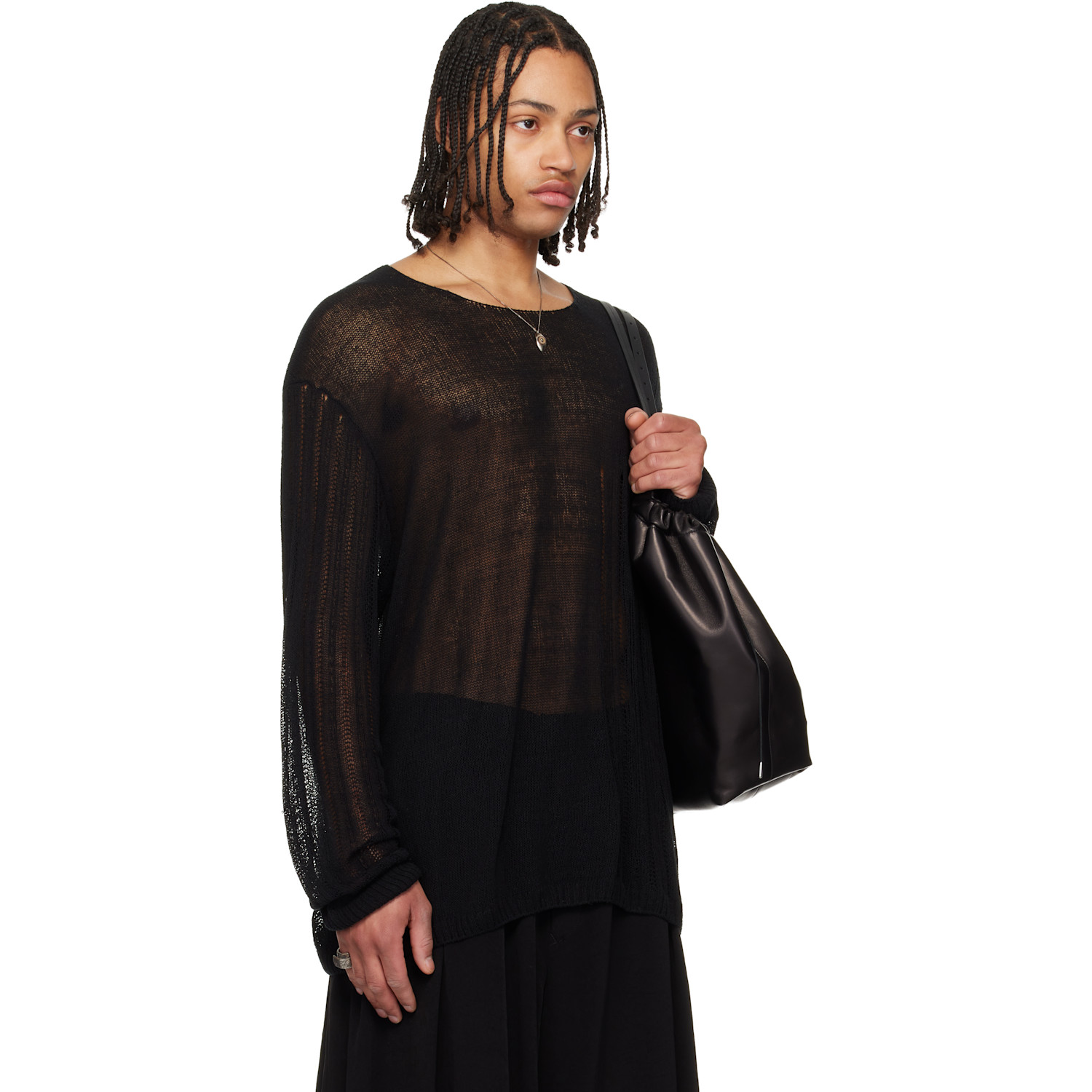  Yohji Yamamoto Black Round Neck Pullover Sweater 