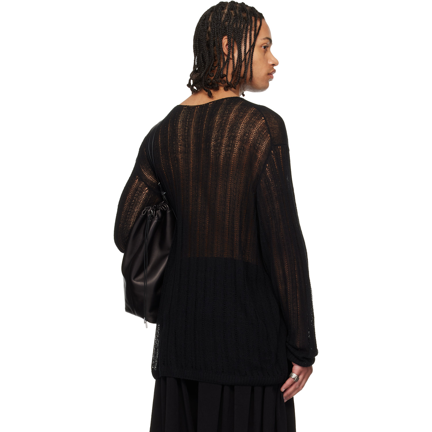  Yohji Yamamoto Black Round Neck Pullover Sweater 