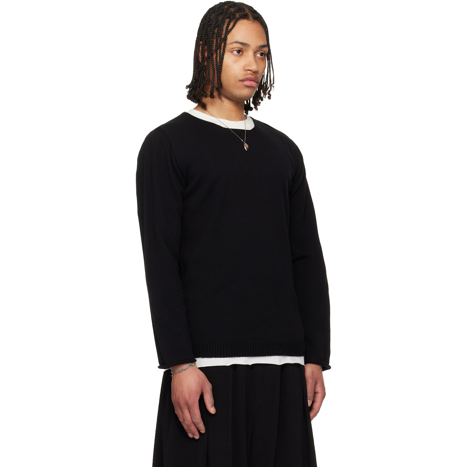  Yohji Yamamoto Black Cotton Cashmere Round Neck Po Knit Sweater 