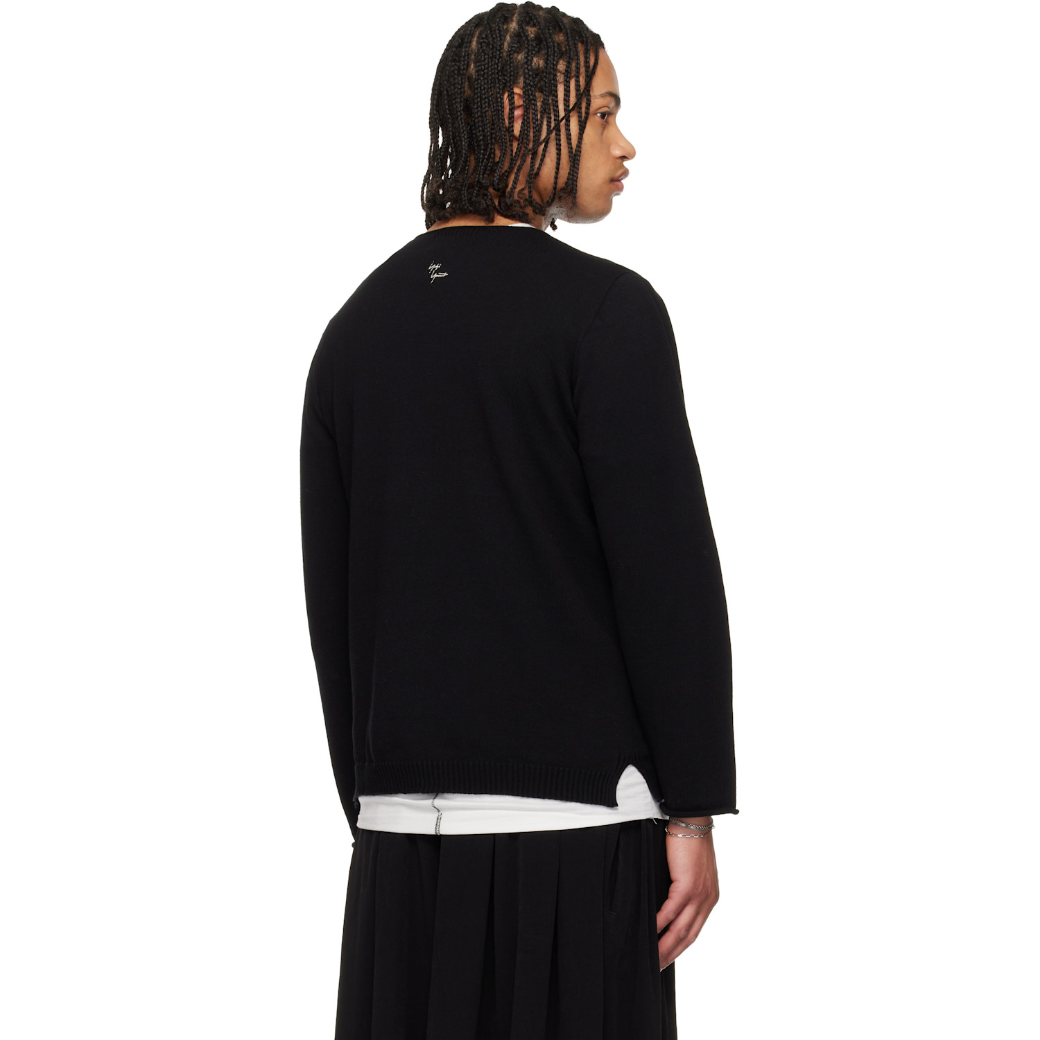  Yohji Yamamoto Black Cotton Cashmere Round Neck Po Knit Sweater 