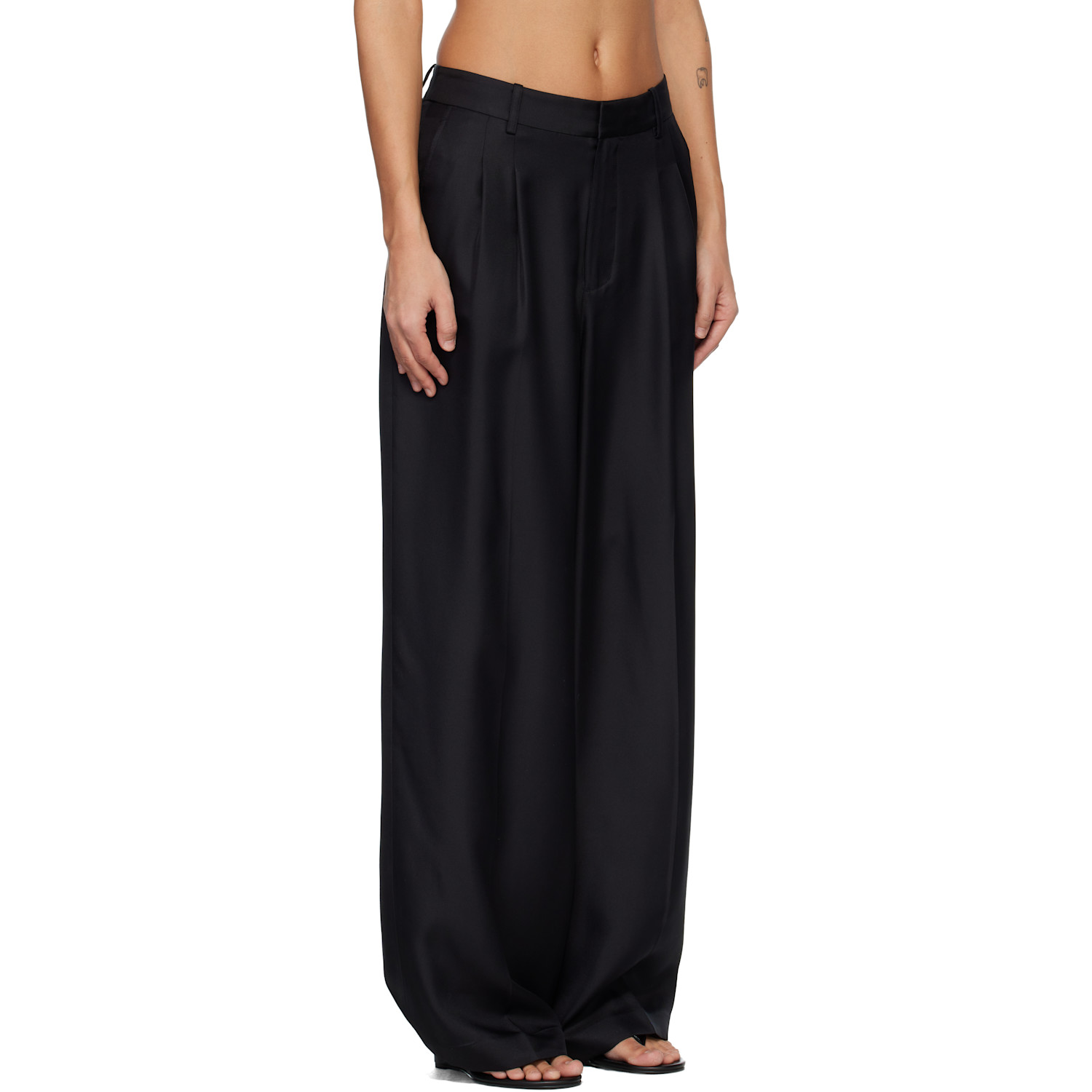  Lisa Yang Black Silk Tailored Wide Leg Trousers 
