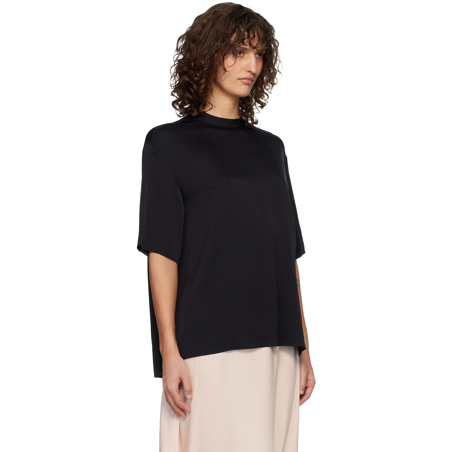  Lisa Yang Black Silk Oversized Round Neck T-shirt 