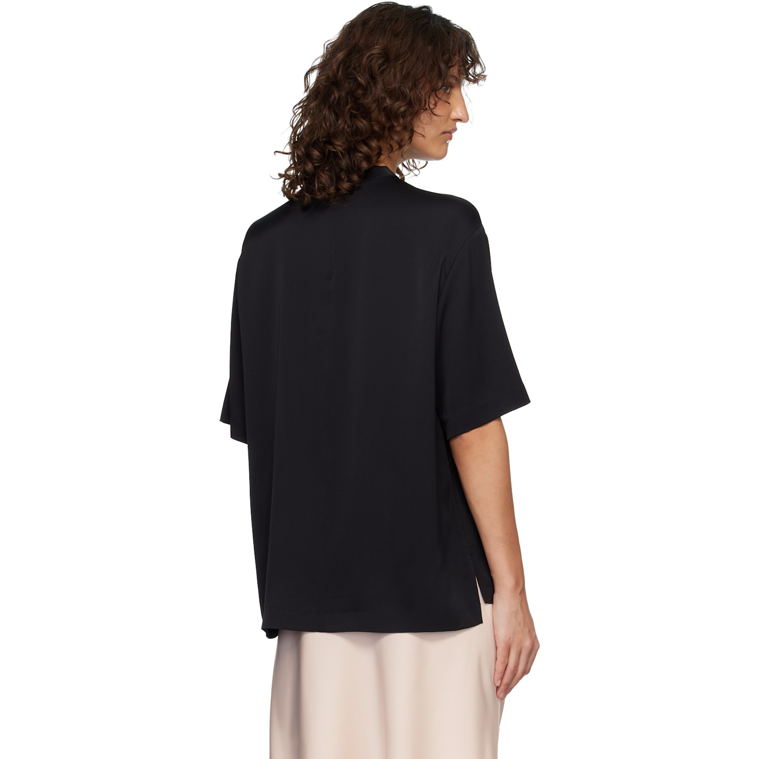  Lisa Yang Black Silk Oversized Round Neck T-shirt 