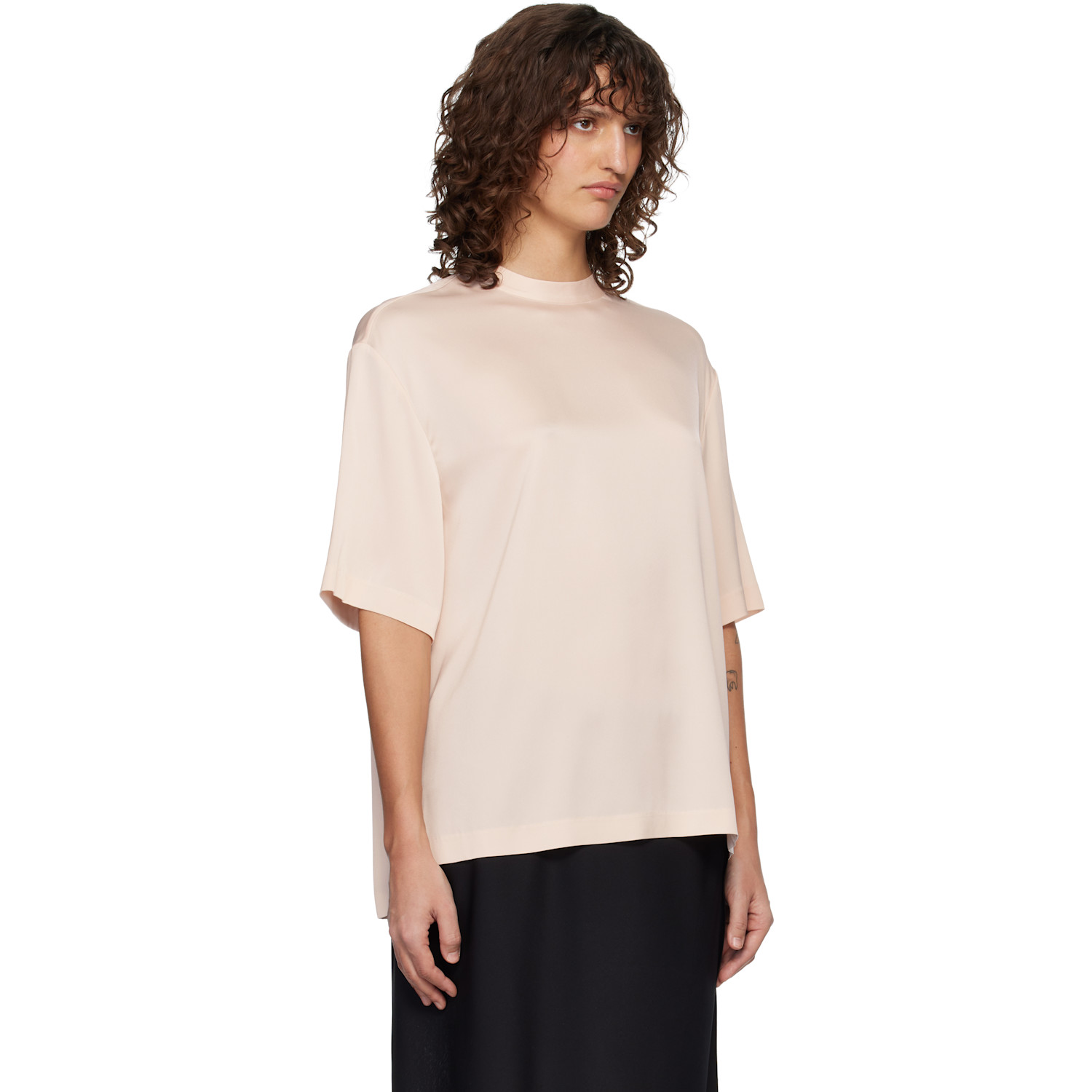  Lisa Yang Pink Silk Oversized Round Neck T-shirt 
