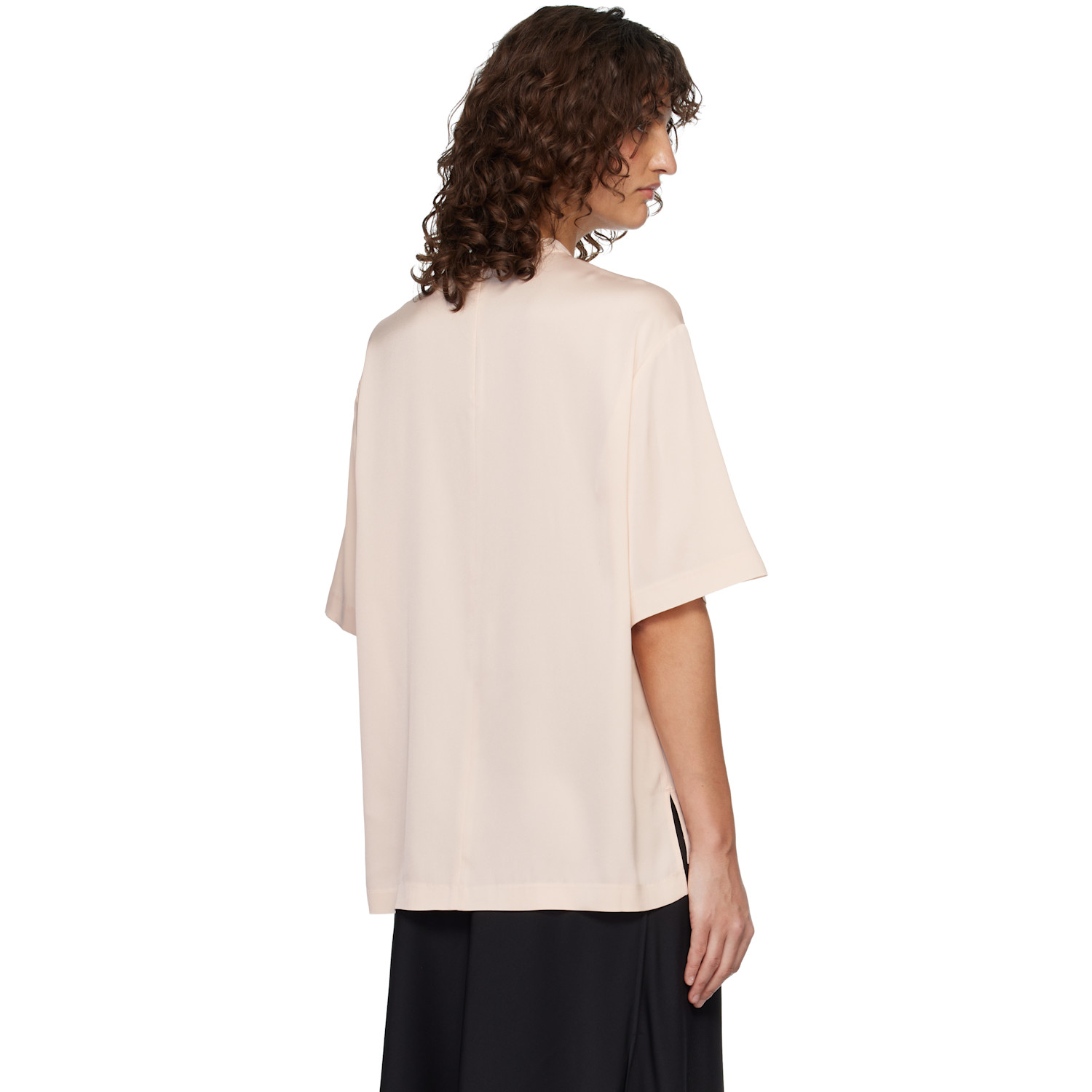  Lisa Yang Pink Silk Oversized Round Neck T-shirt 
