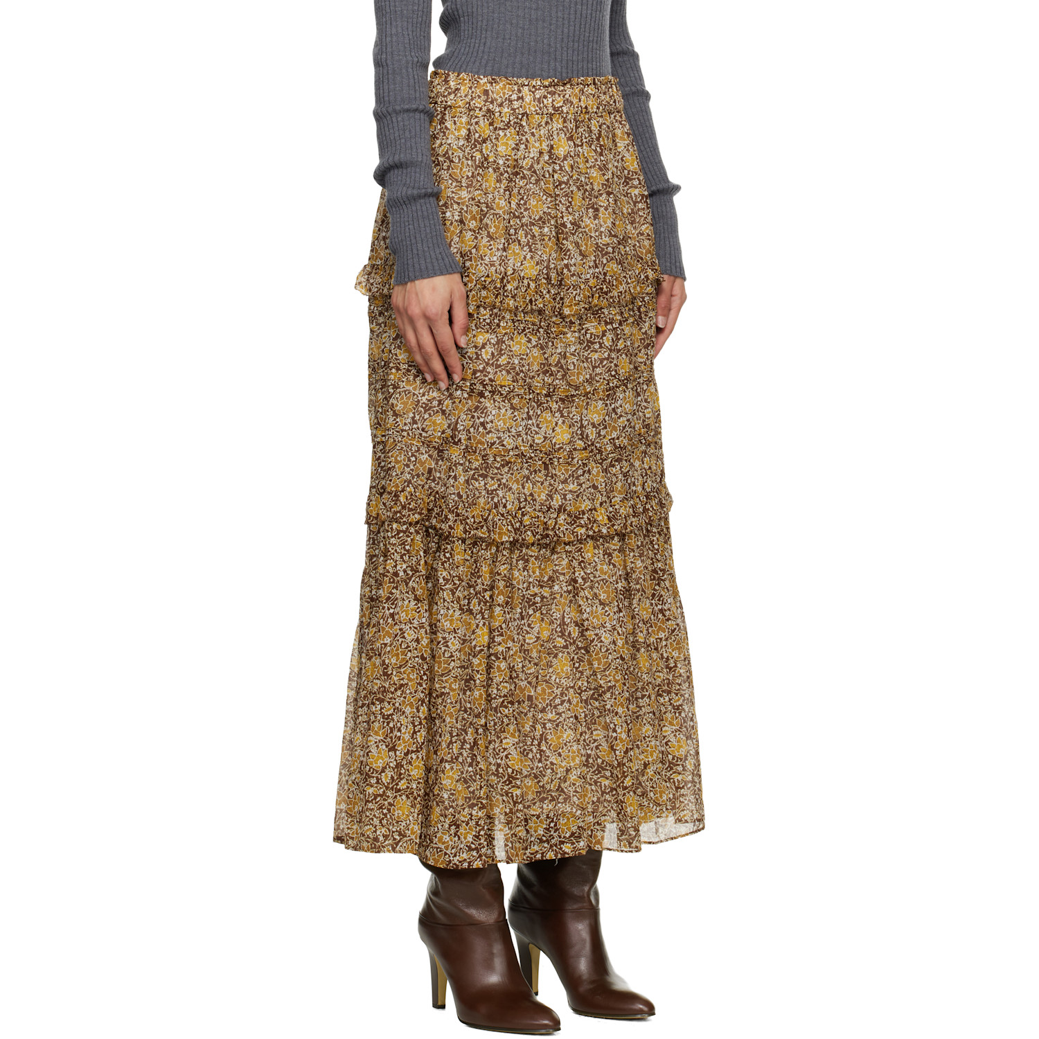  Isabel Marant Etoile Brown & Khaki Volomia Maxi Skirt 