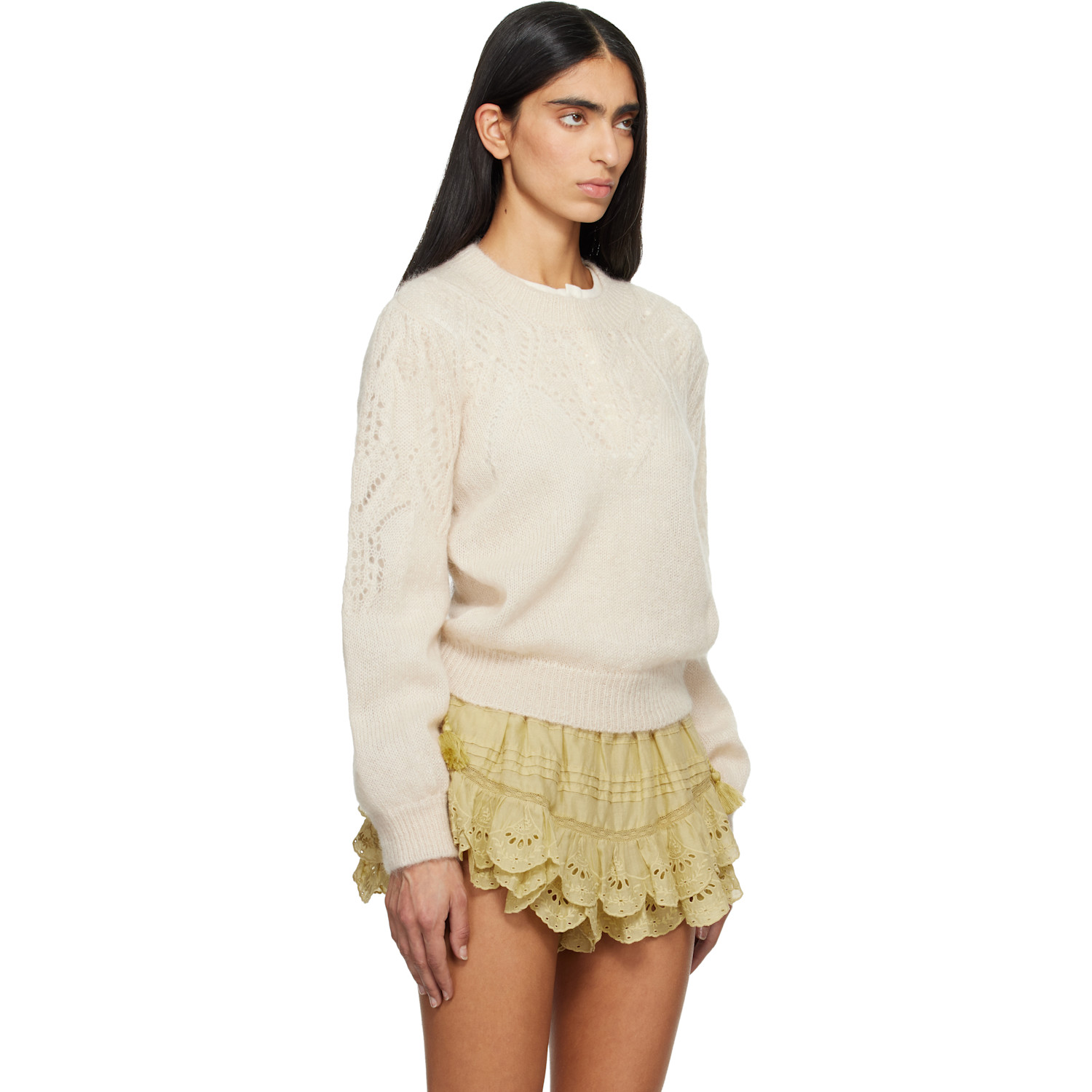  Isabel Marant Etoile Beige Jenia Openwork Mohair Knit Sweater 