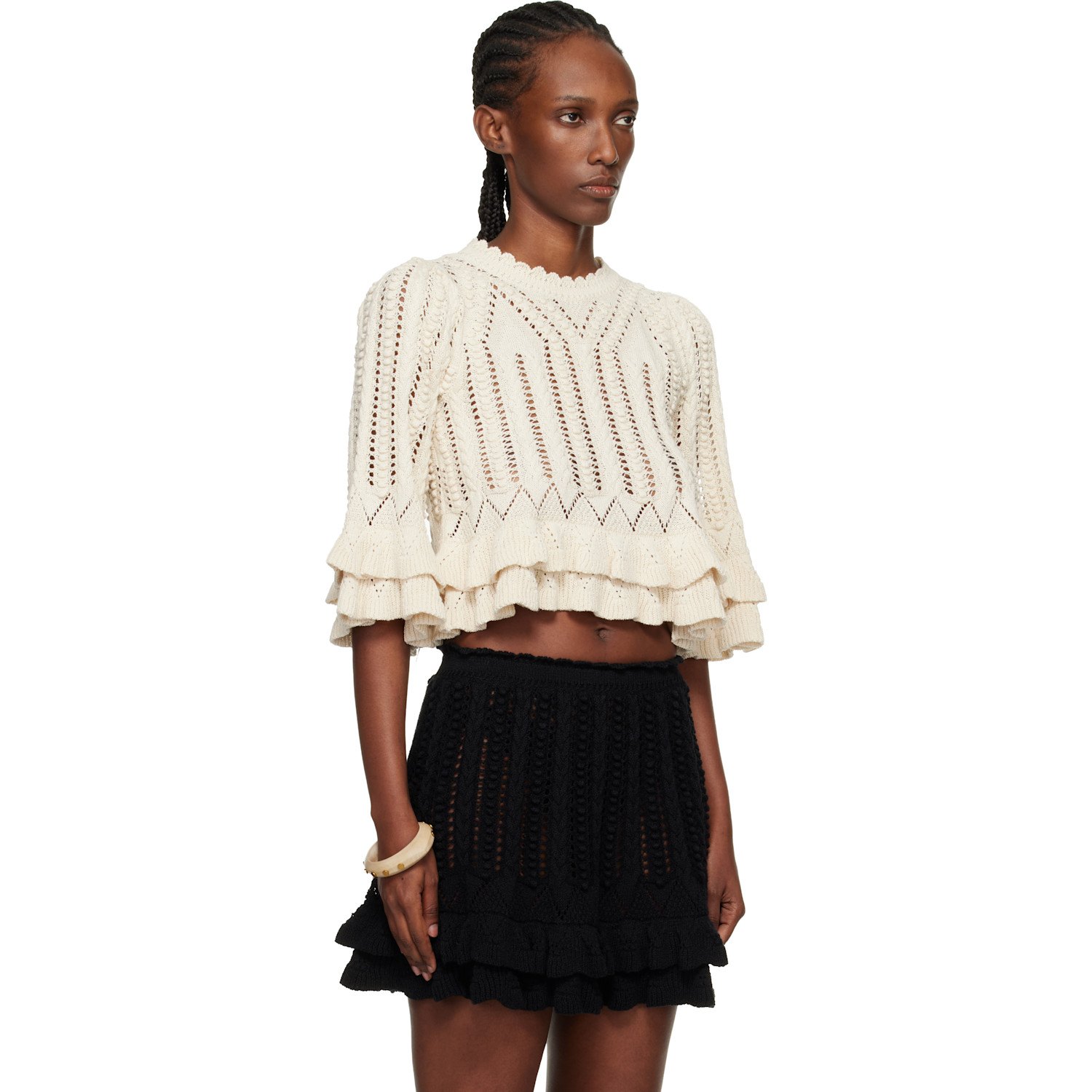  Isabel Marant Etoile Off-white Norma Frilly Cotton Knit Sweater 