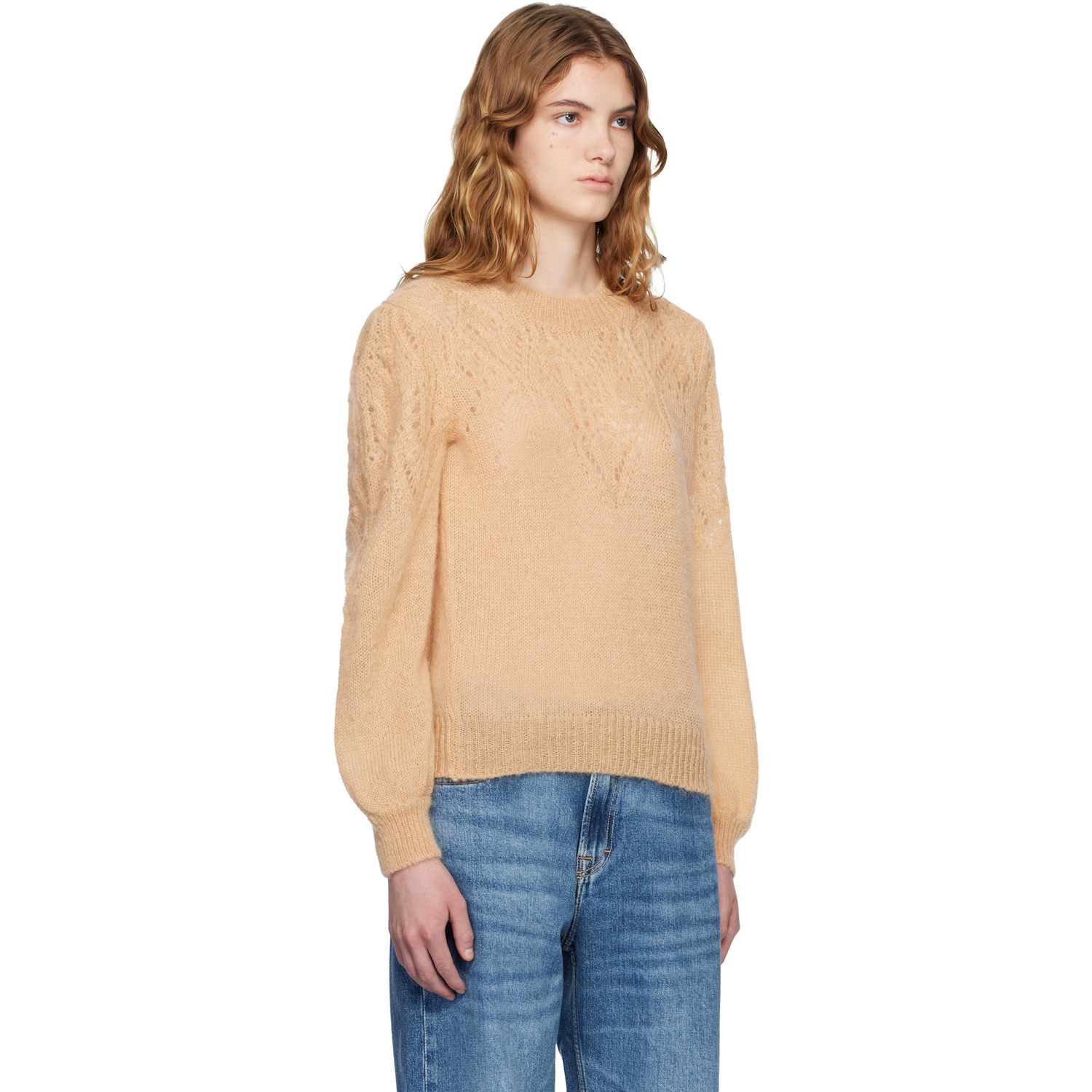  Isabel Marant Etoile Tan Jenia Openwork Mohair Knit Sweater 