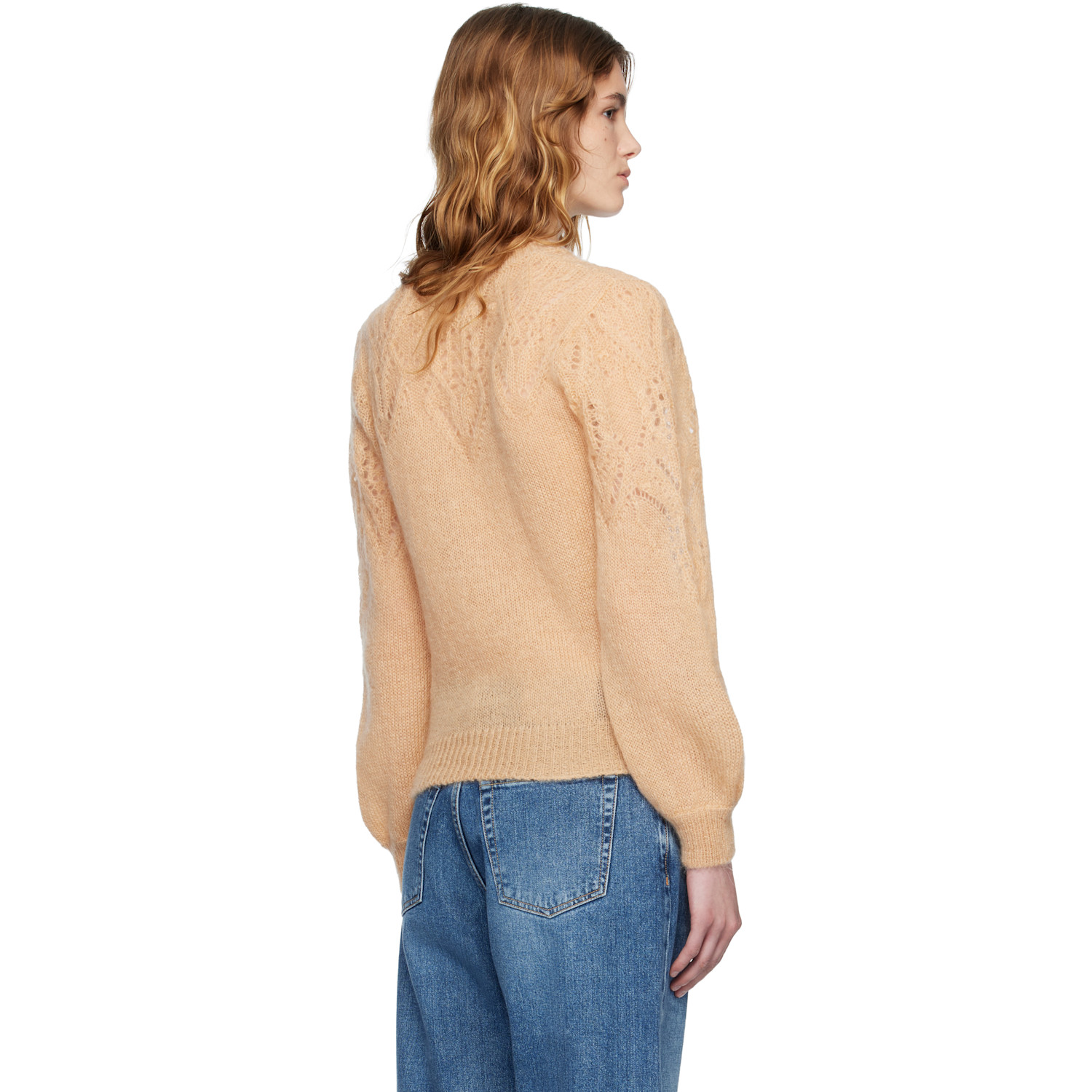  Isabel Marant Etoile Tan Jenia Openwork Mohair Knit Sweater 