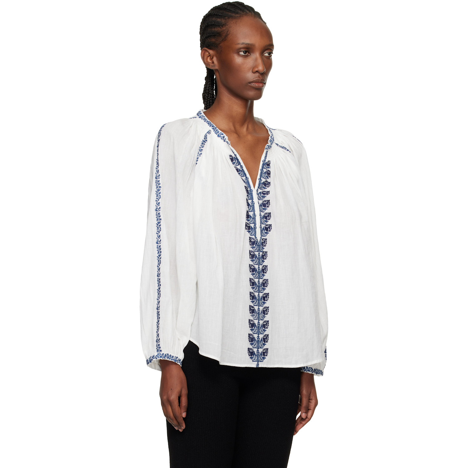  Isabel Marant Etoile White Lena Summer Embroidered Blouse 