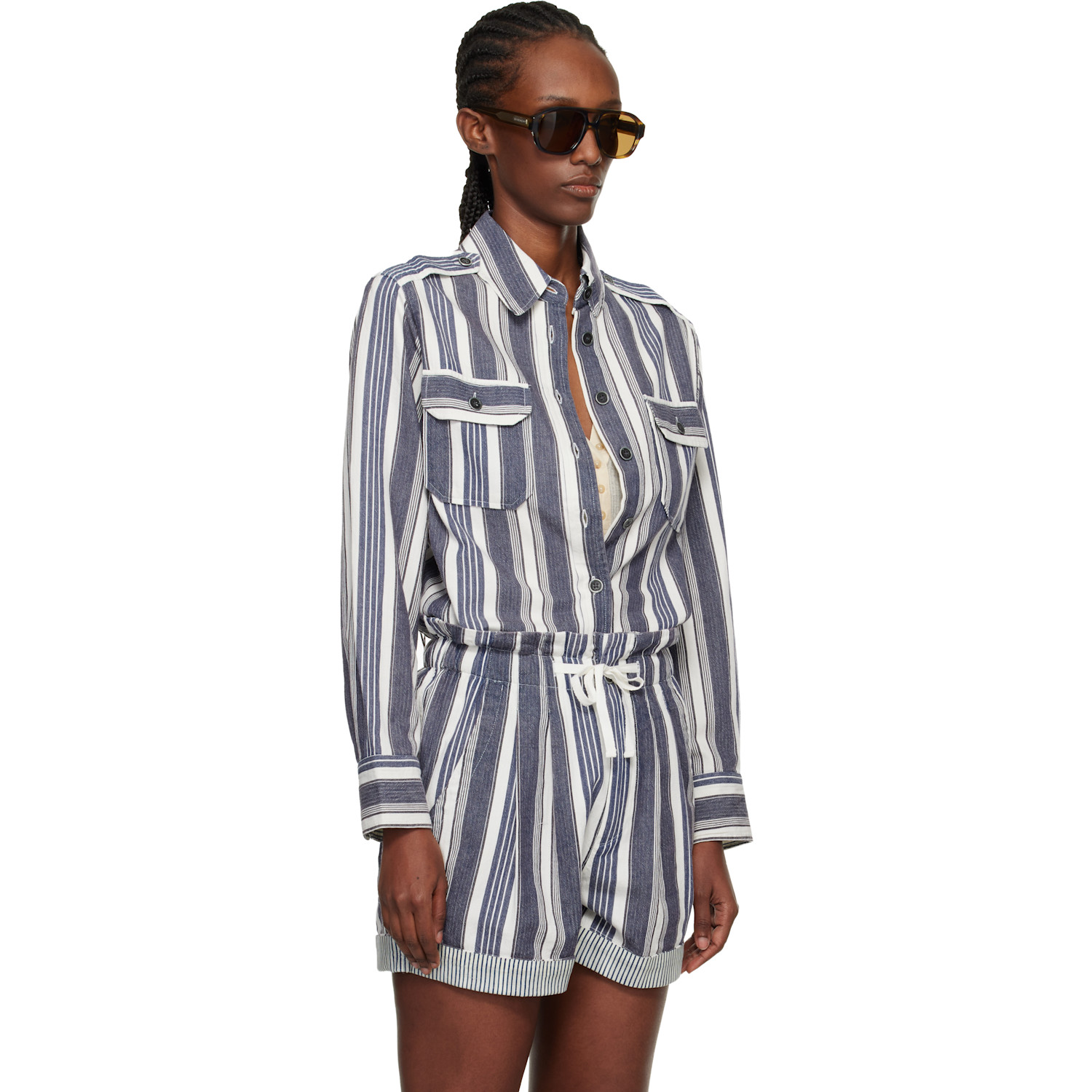  Isabel Marant Etoile Navy & Off-white Gelva Summer Striped Shirt 