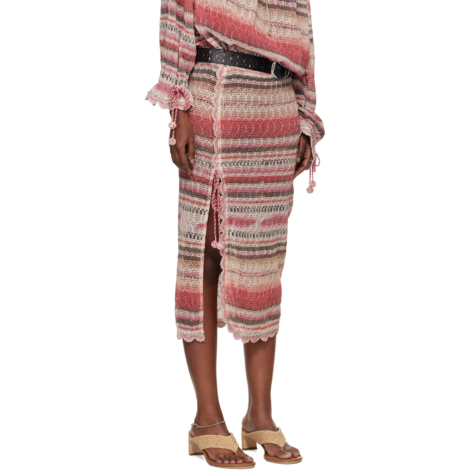  Isabel Marant Pink Noryane Cotton Sunrise Net Midi Skirt 