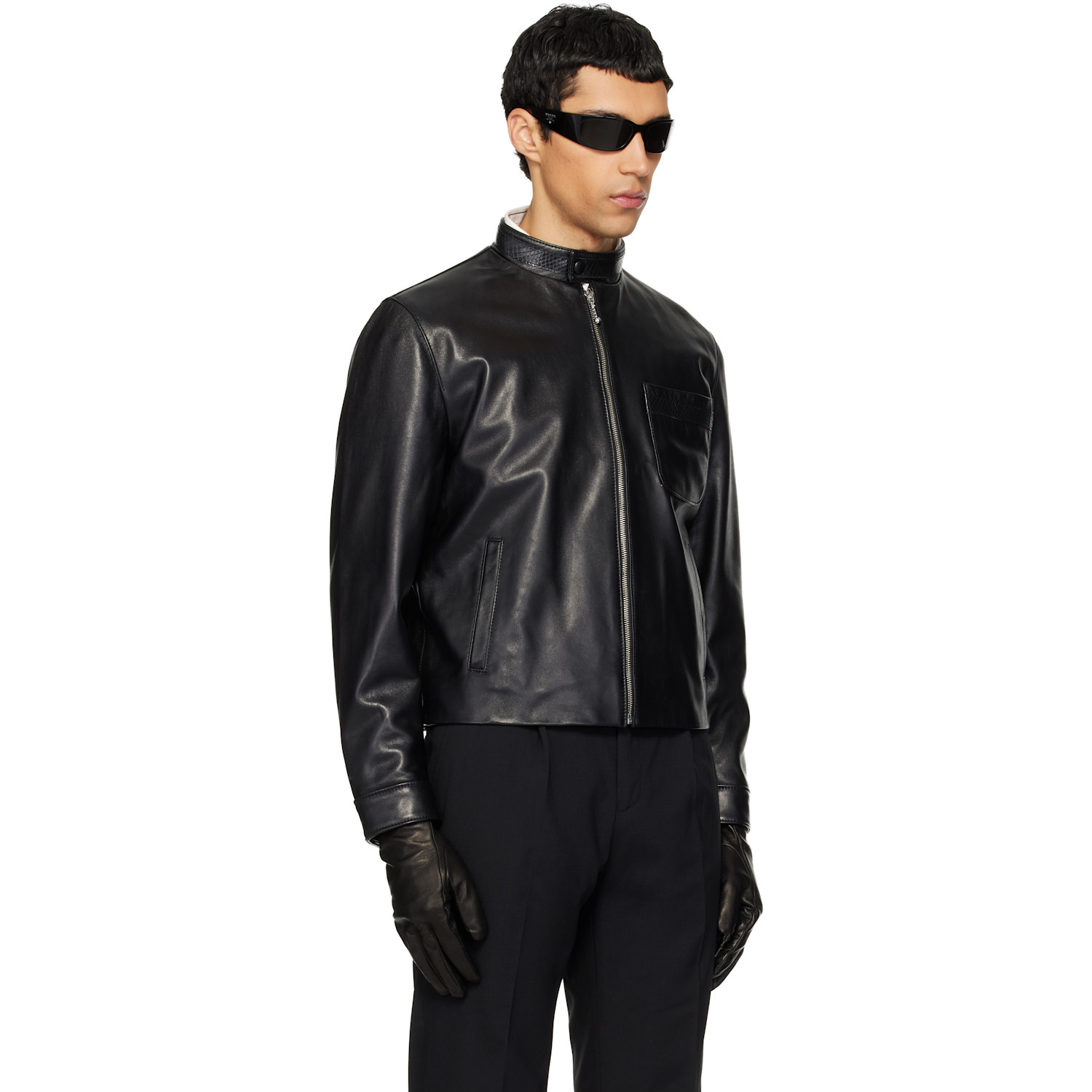  Ernest W. Baker Black Snake Trim Leather Jacket 