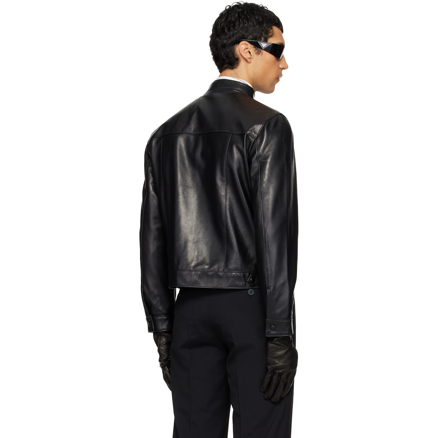  Ernest W. Baker Black Snake Trim Leather Jacket 