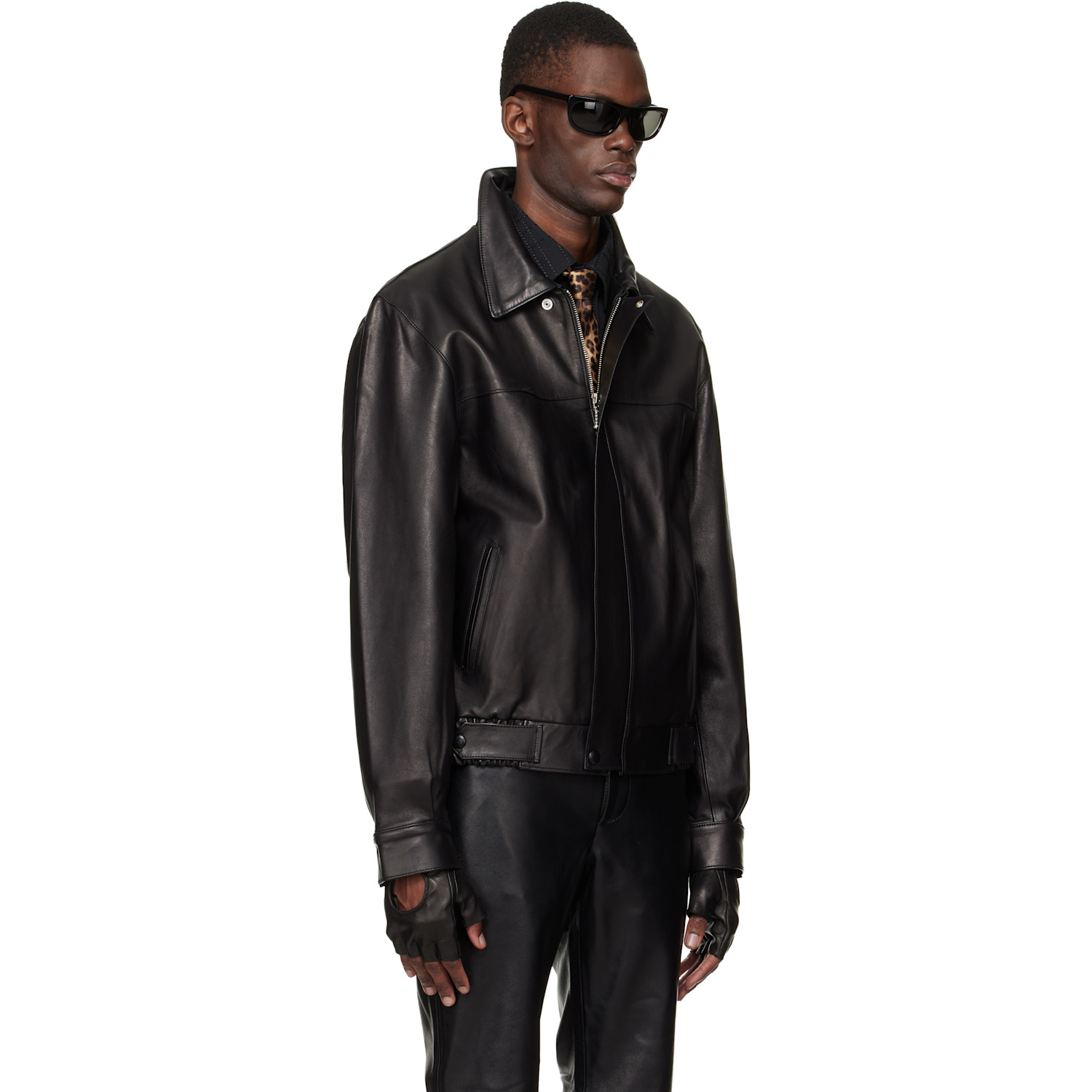  Ernest W. Baker Black Leather Bomber Jacket 