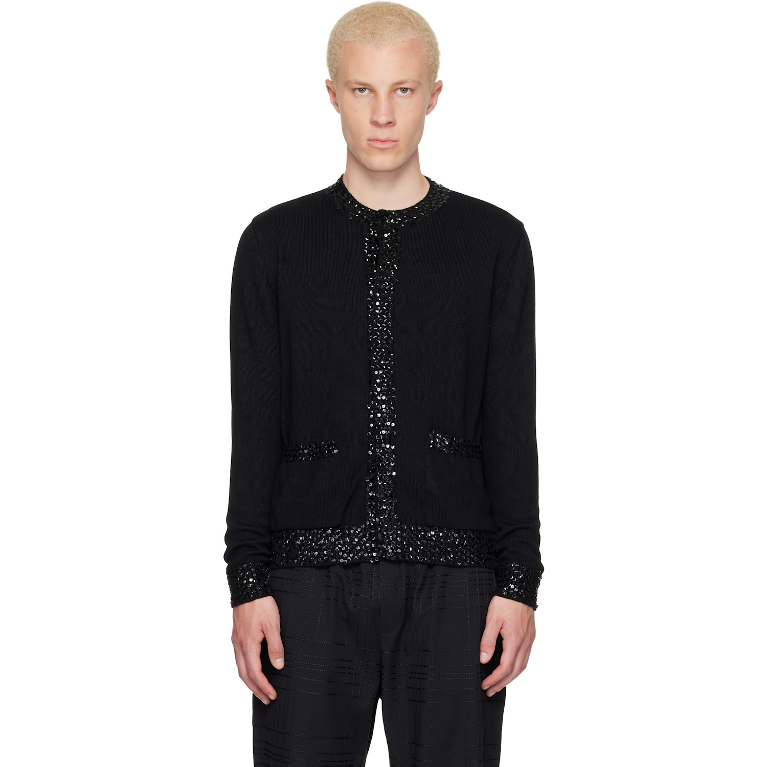 Ernest W. Baker Black Sequin Trim Cardigan