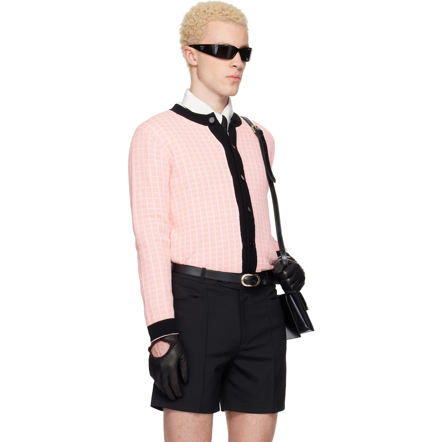  Ernest W. Baker Pink & White Check Boucle Cardigan 