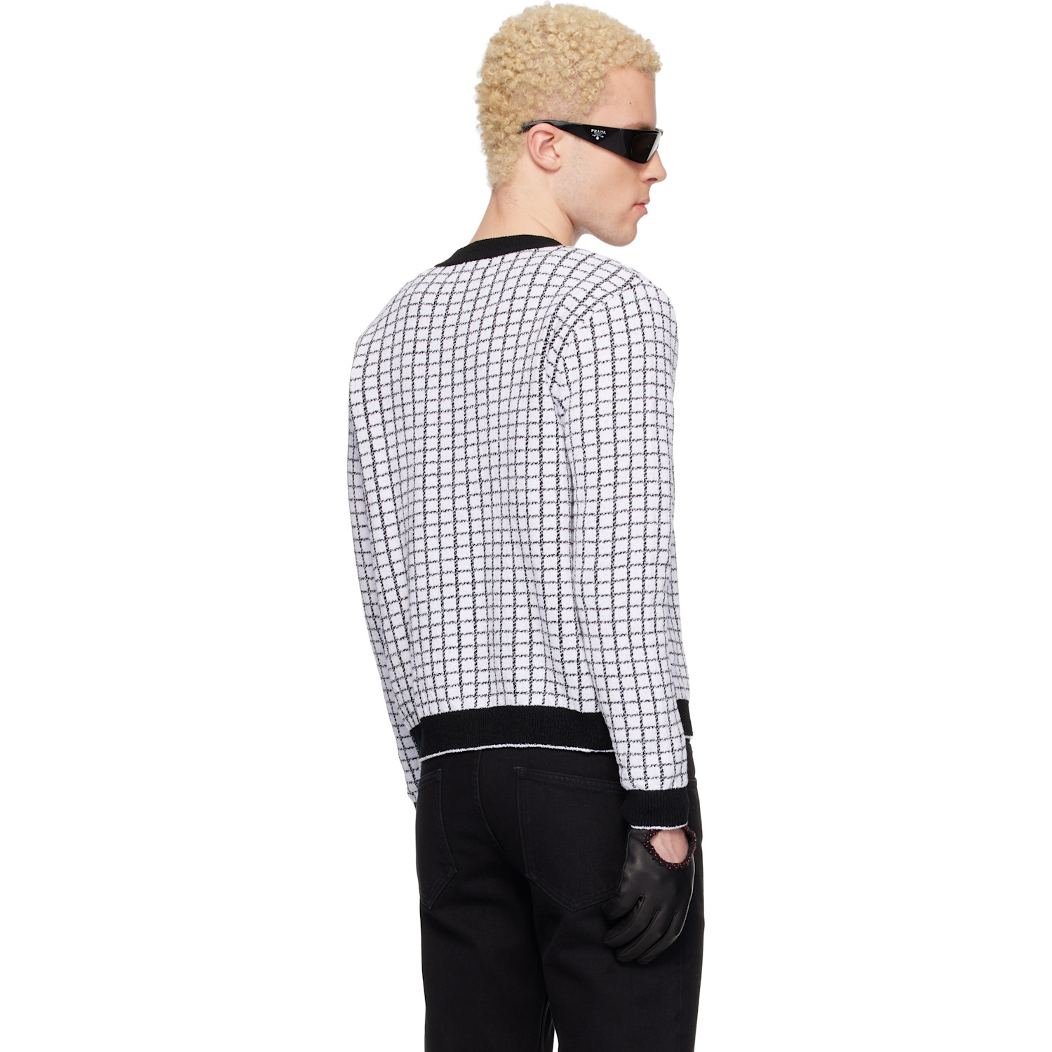  Ernest W. Baker White & Black Check Boucle Cardigan 