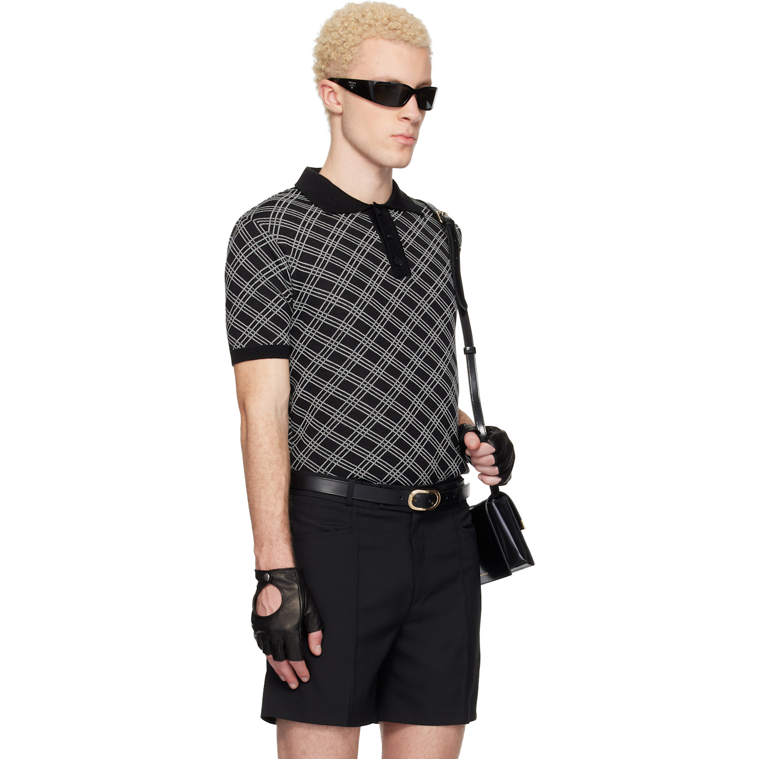 Ernest W. Baker Black Check Jacquard Polo 