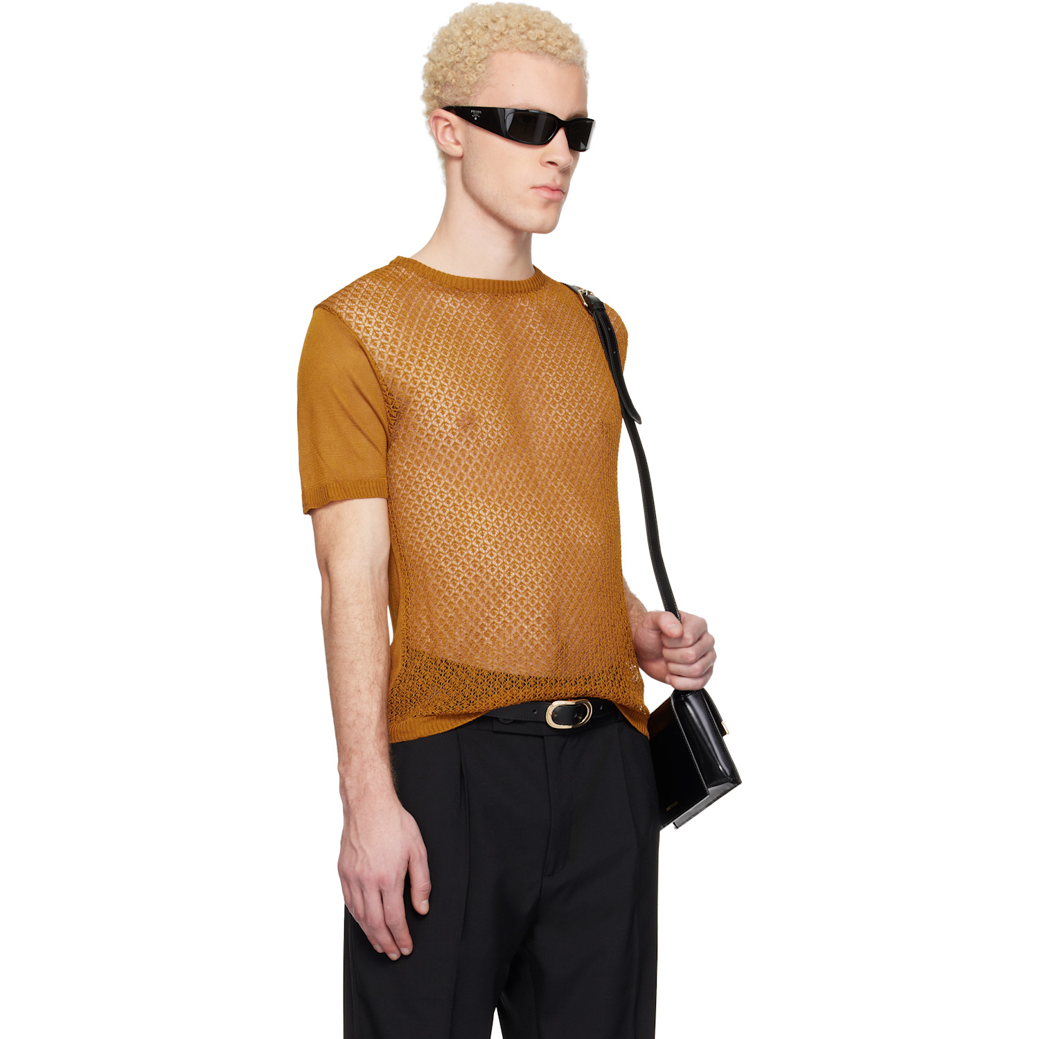  Ernest W. Baker Tan Open Knit Viscose T-shirt 